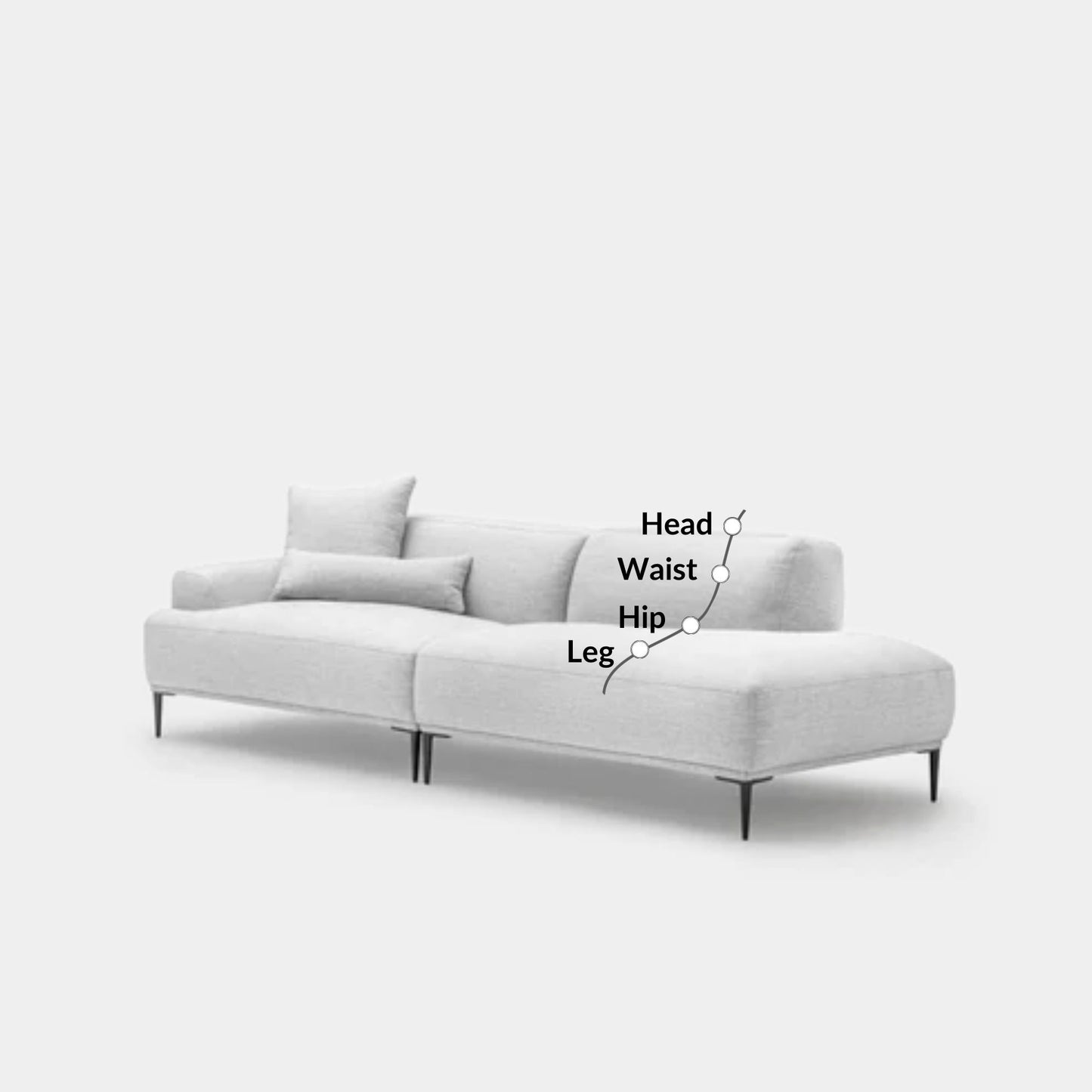 Crystal fabric one arm sofa right grey