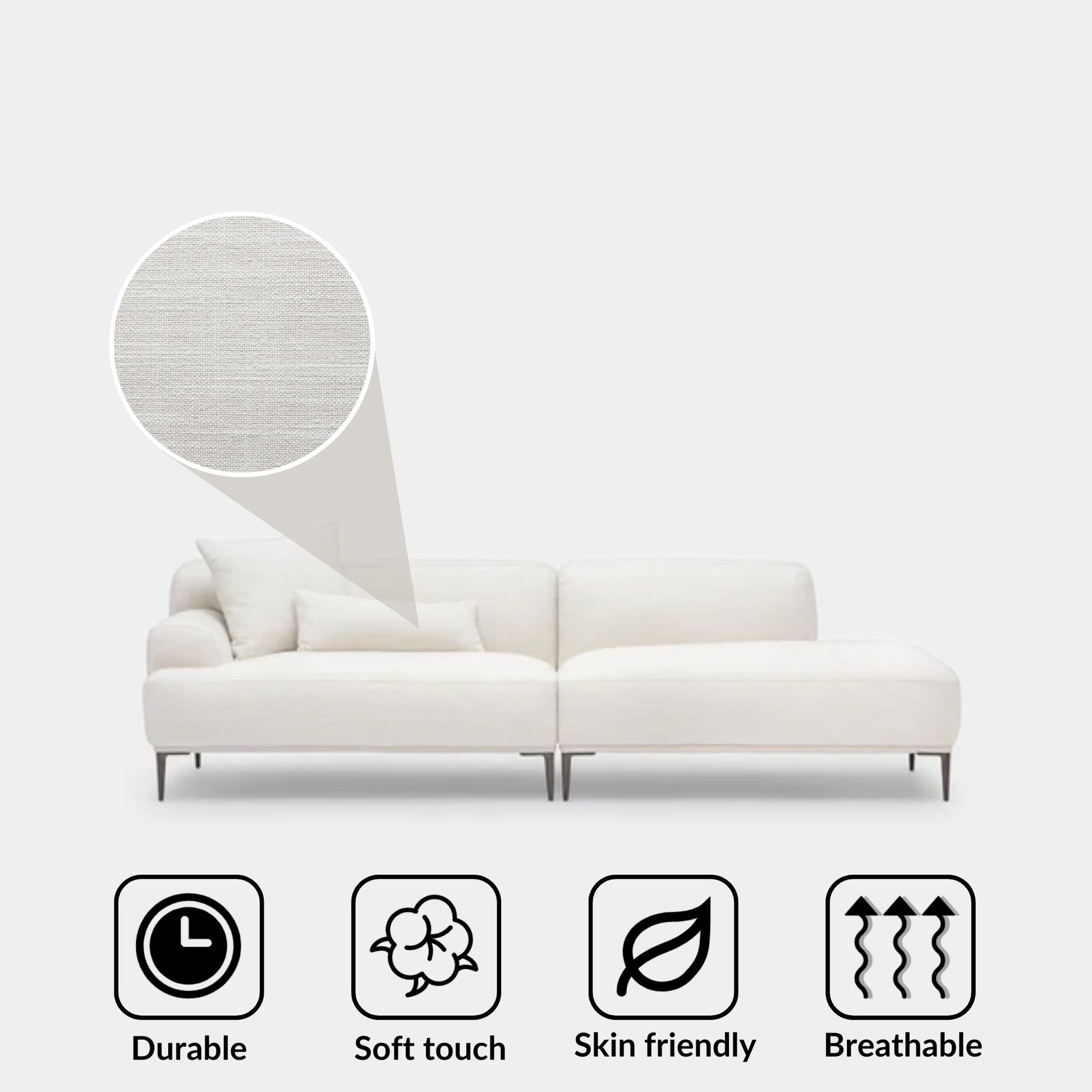 Crystal fabric one arm sofa right white