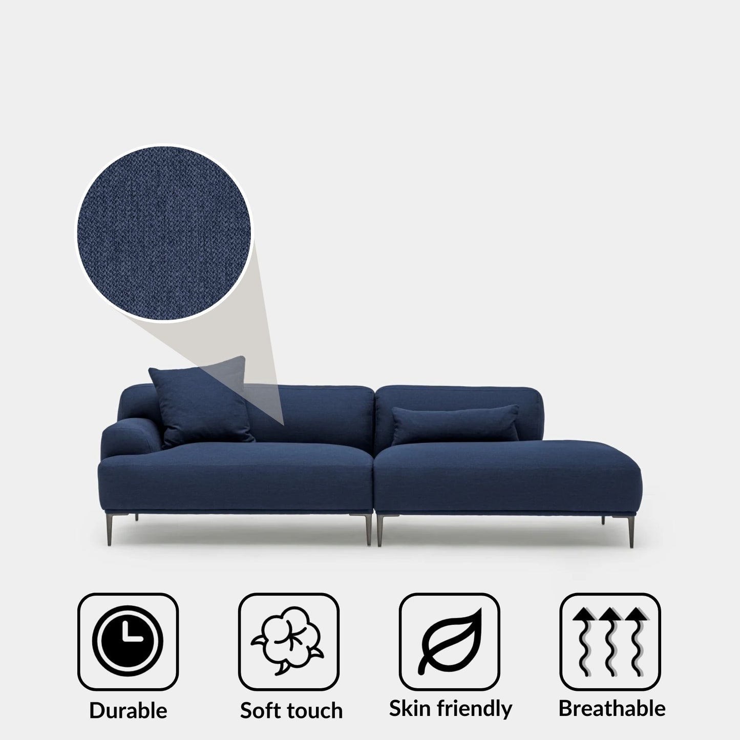 Crystal fabric one arm sofa right blue