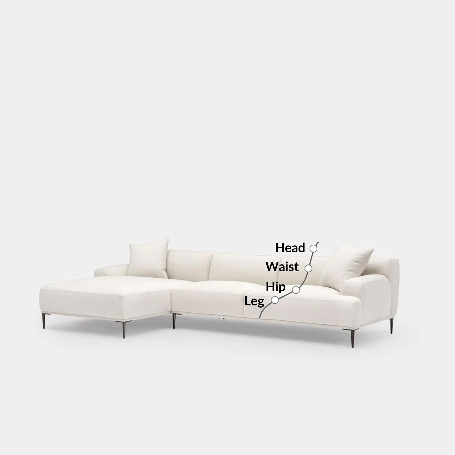 Crystal fabric sectional sofa large left white