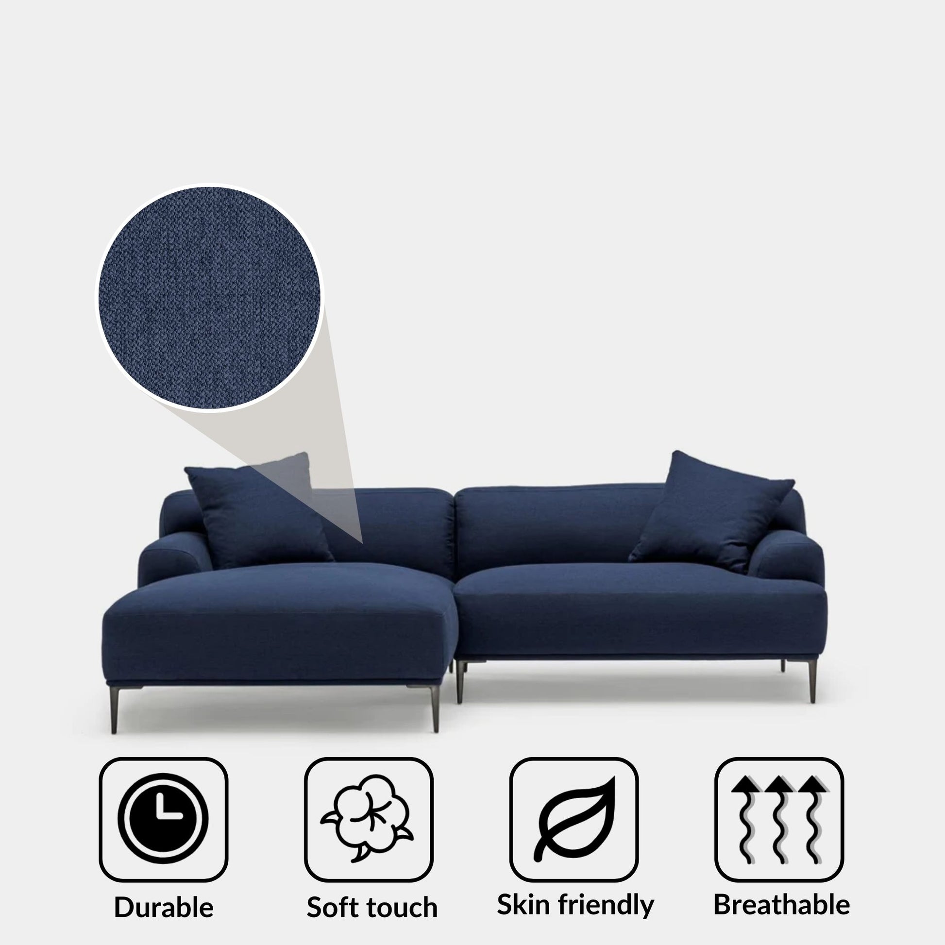 Crystal fabric sectional sofa left blue