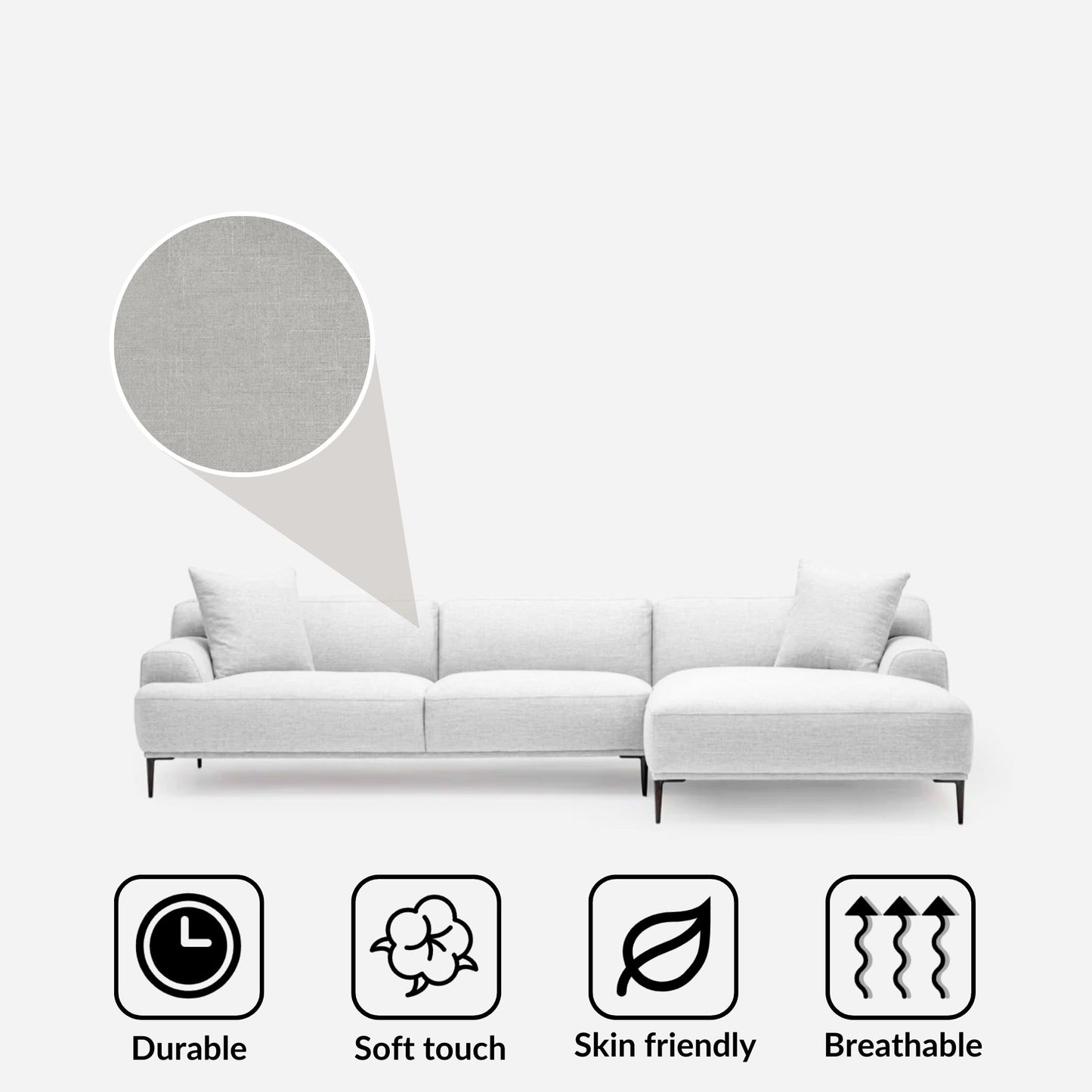 Crystal fabric sectional sofa large right grey