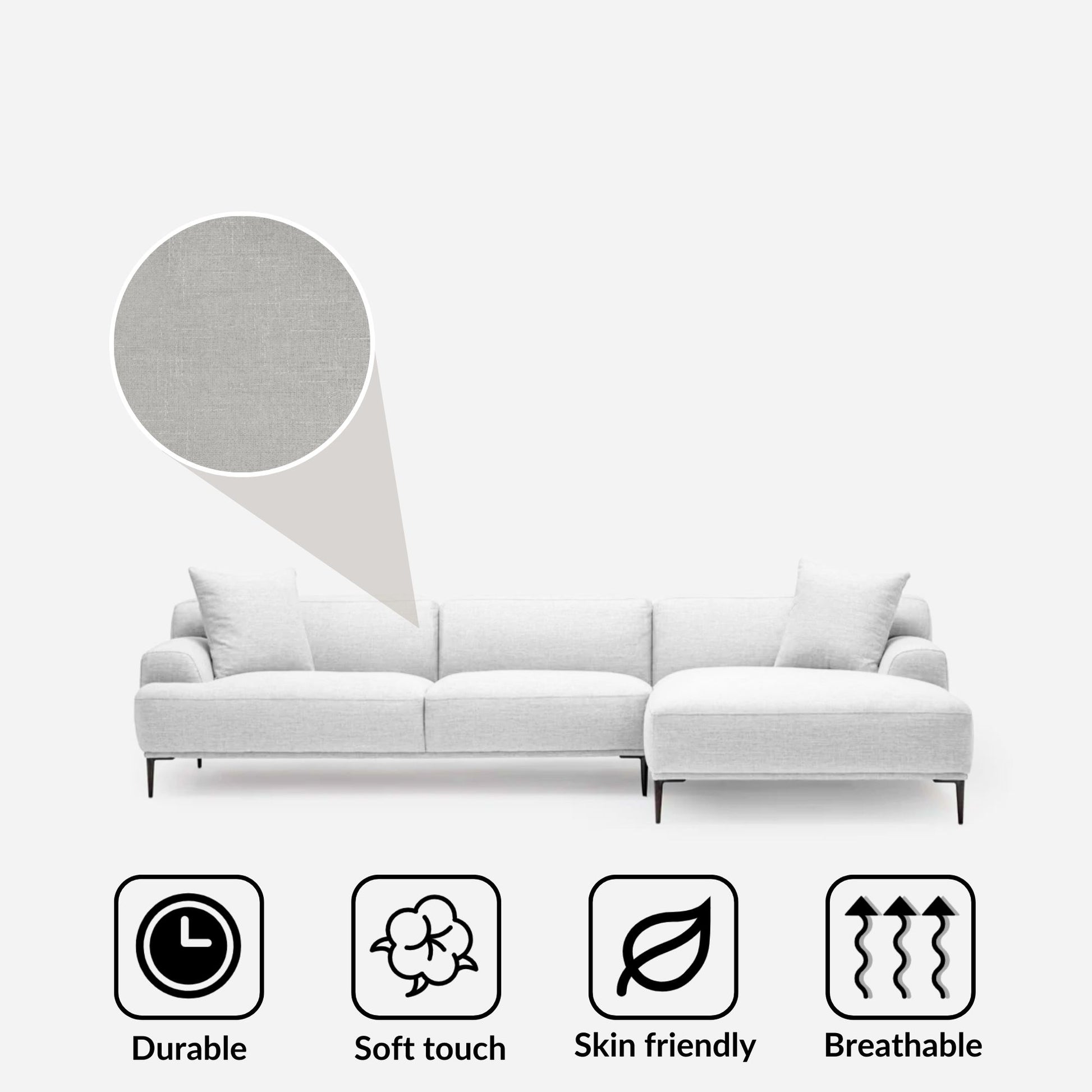 Crystal fabric sectional sofa large right grey