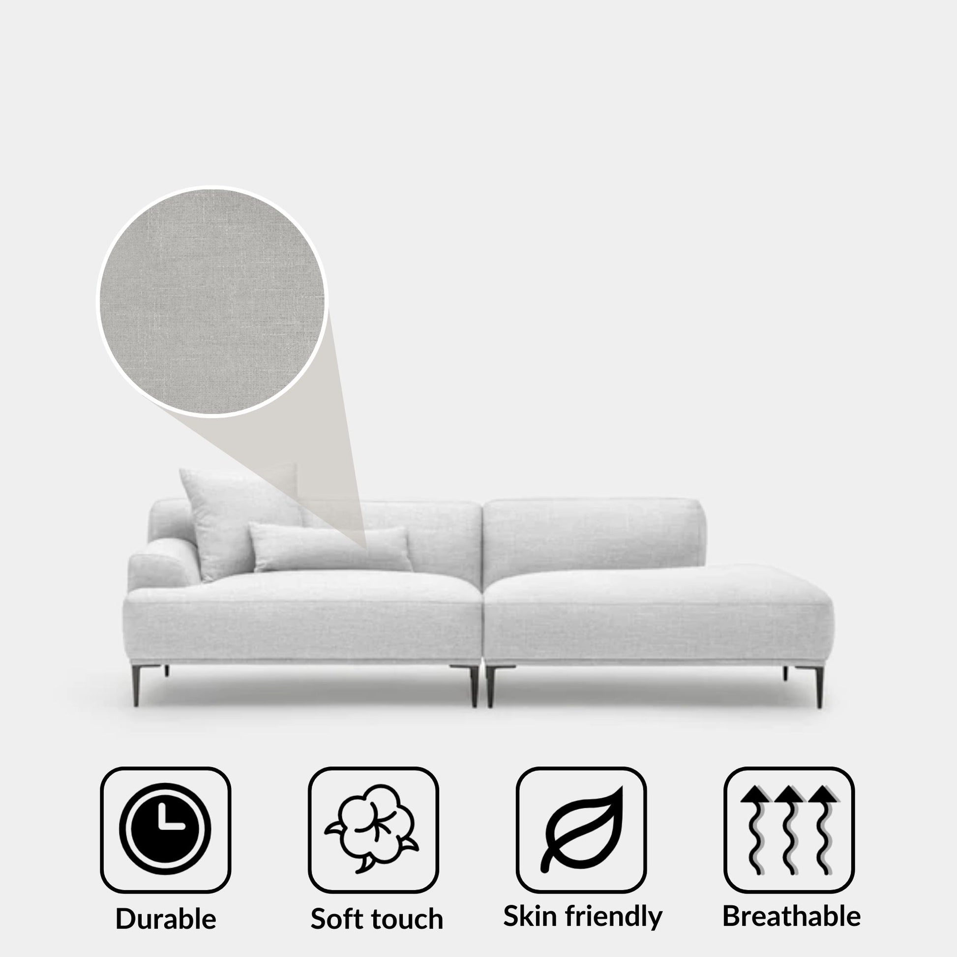 Crystal fabric one arm sofa right grey