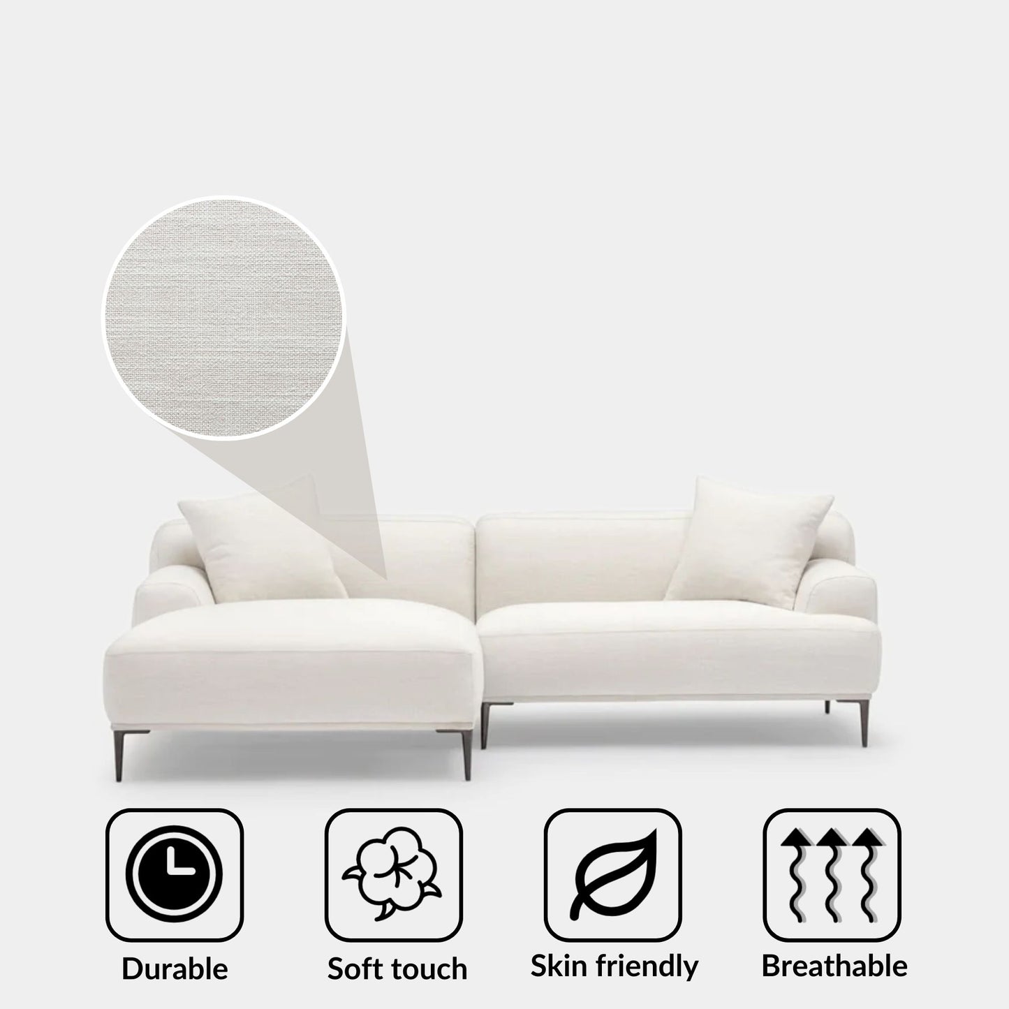 Crystal fabric sectional sofa left white