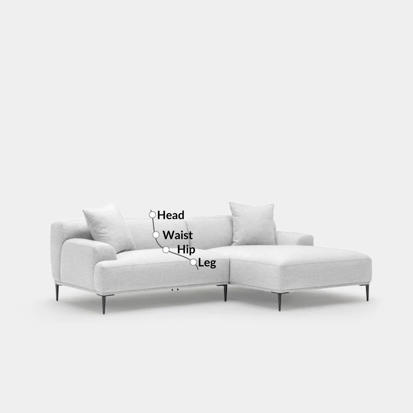 Crystal fabric sectional sofa right grey