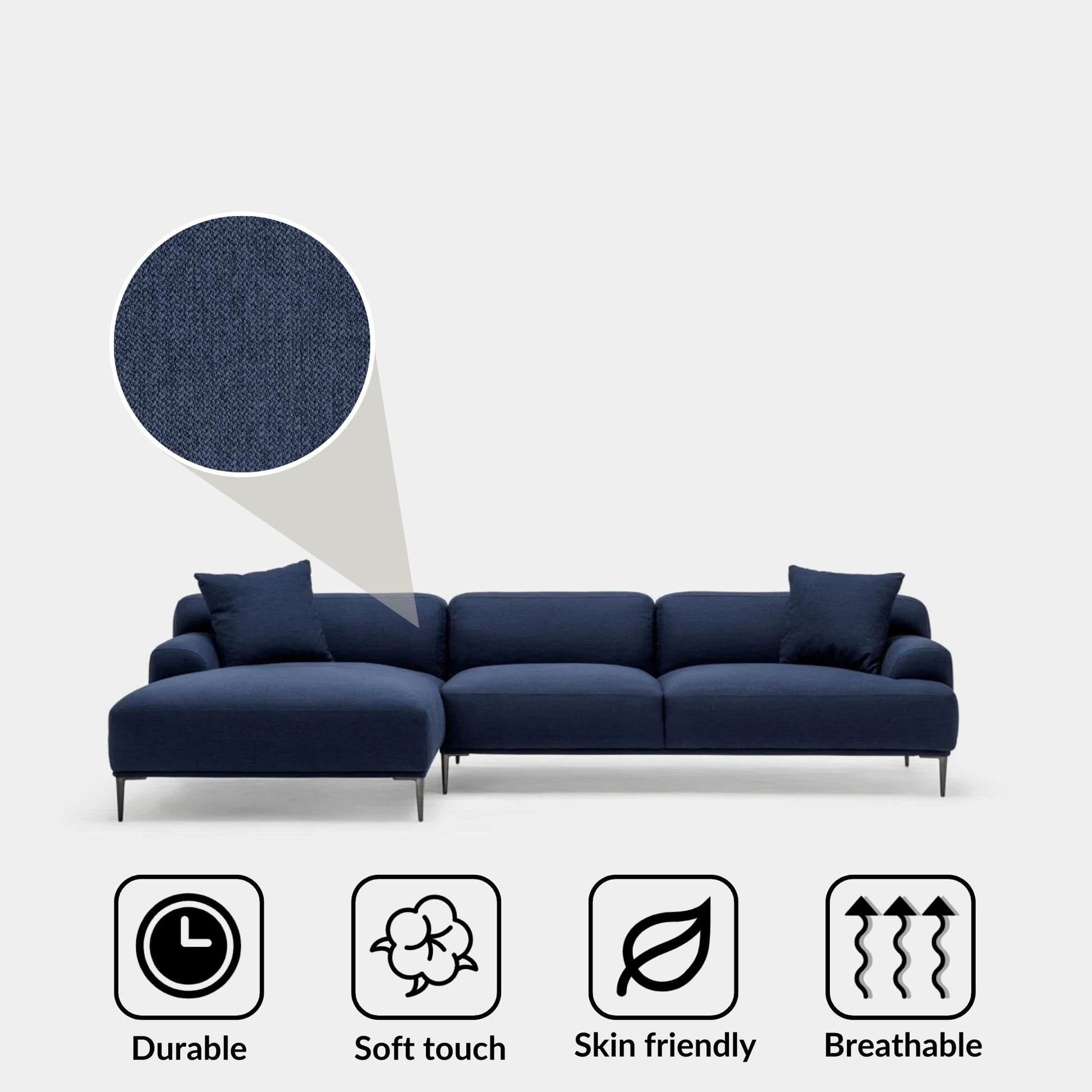 Crystal fabric sectional sofa large left blue