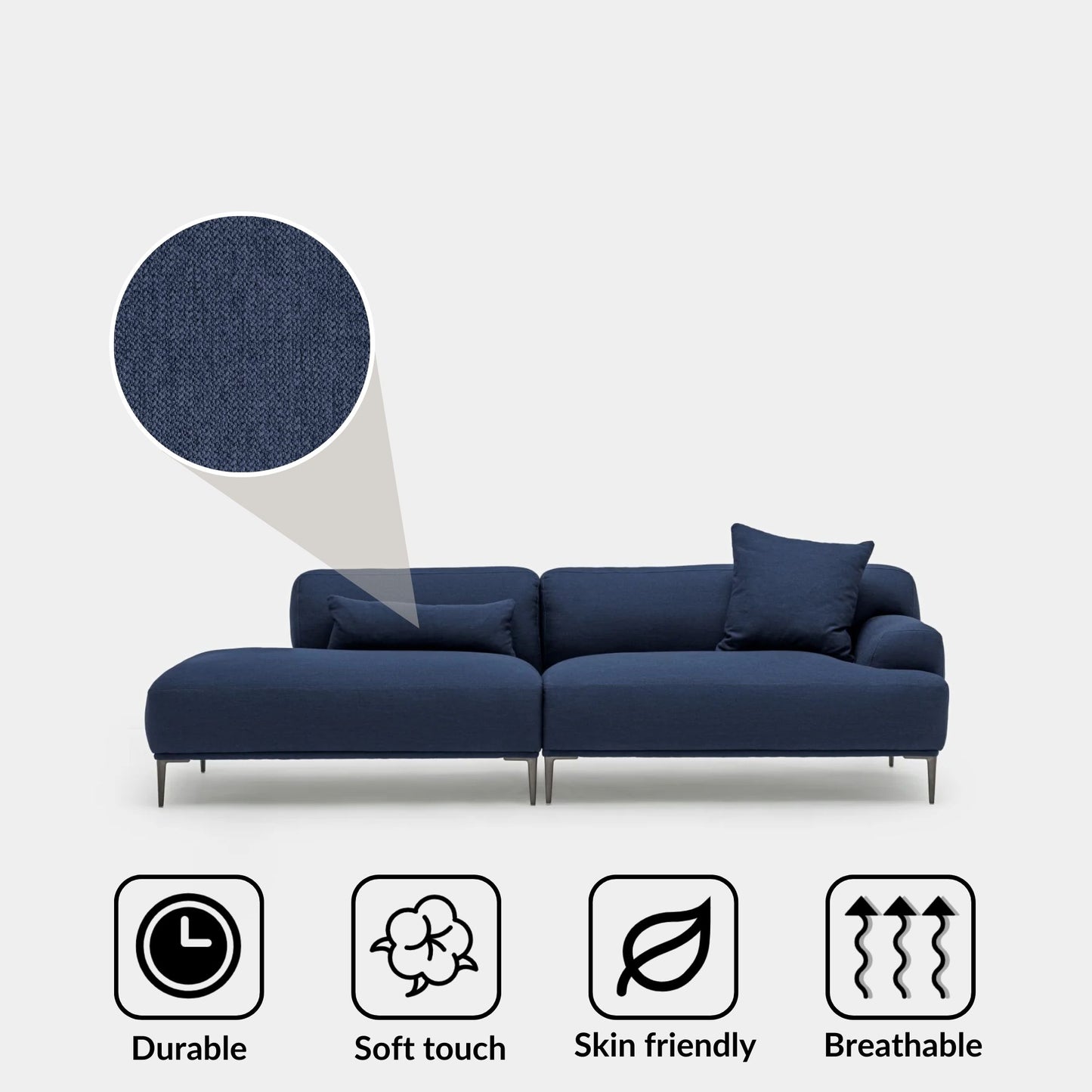 Crystal fabric one arm sofa left blue
