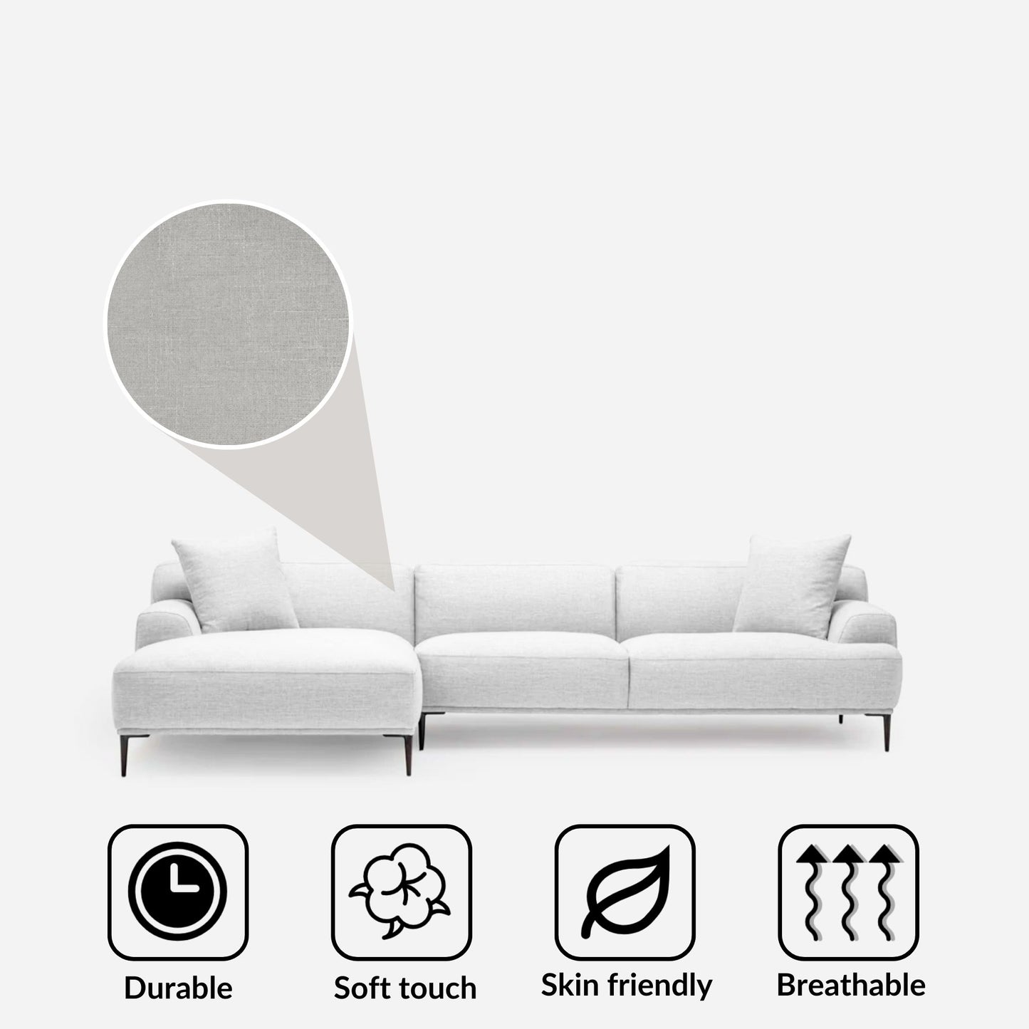 Crystal fabric sectional sofa large left grey