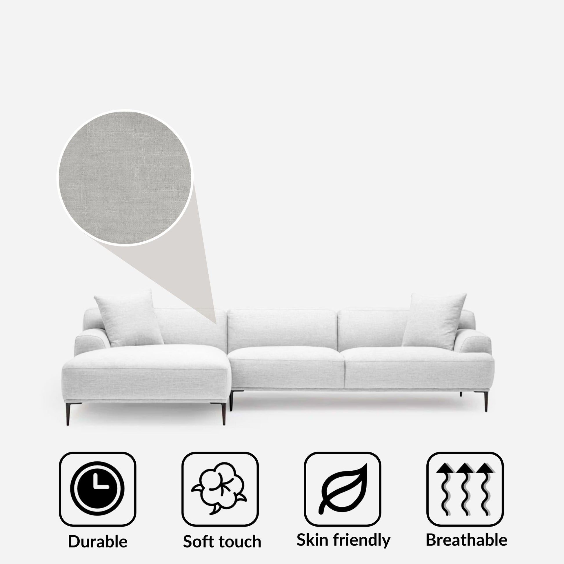 Crystal fabric sectional sofa large left grey