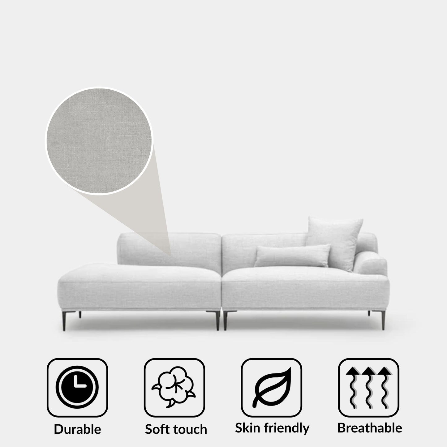 Crystal fabric one arm sofa left grey