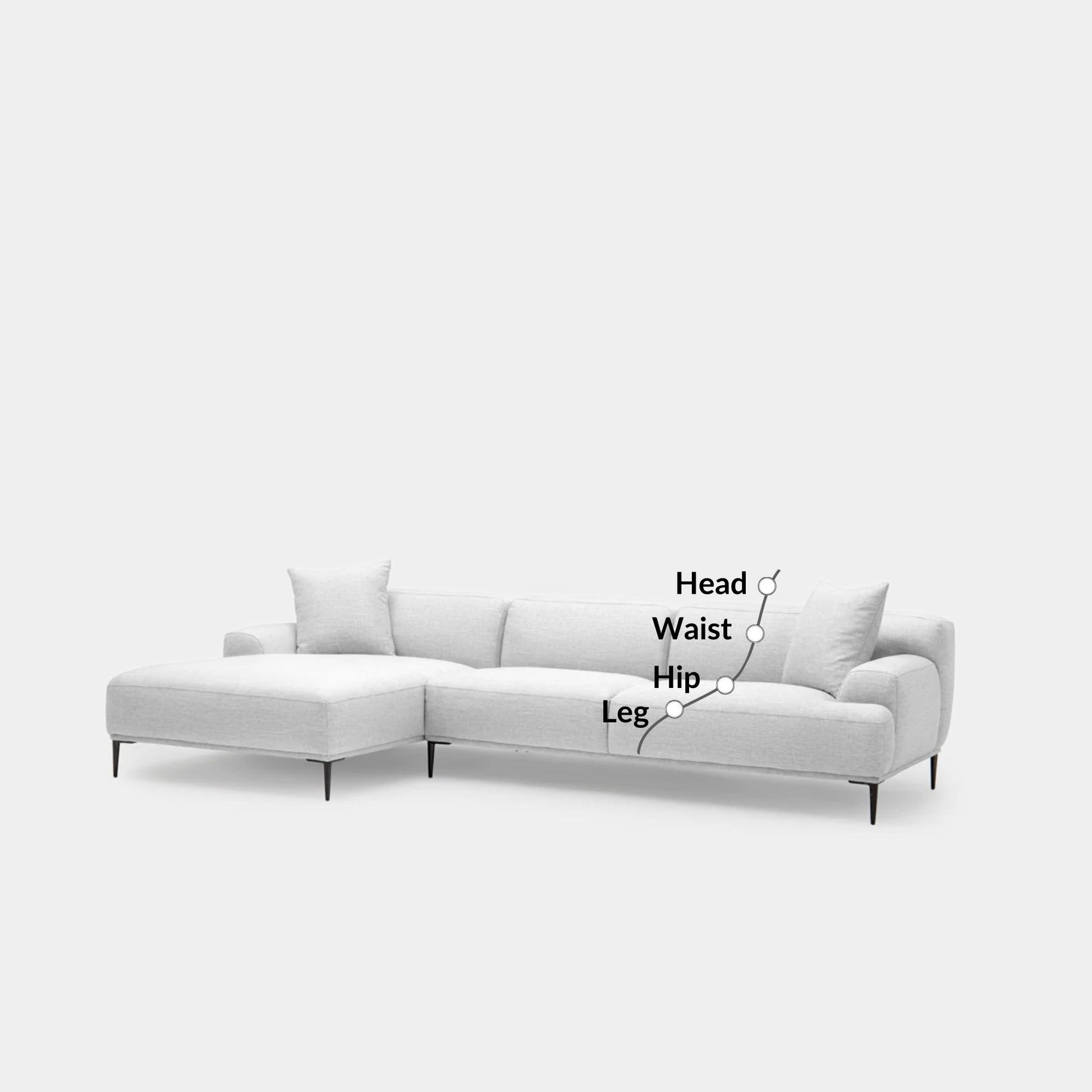 Crystal fabric sectional sofa large left grey