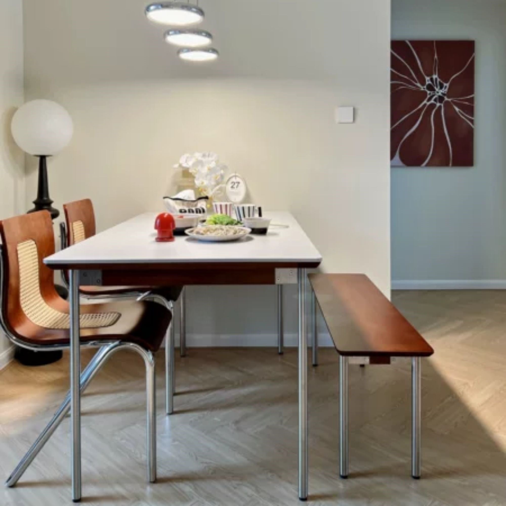Taylor white sintered stone dining table in dining room