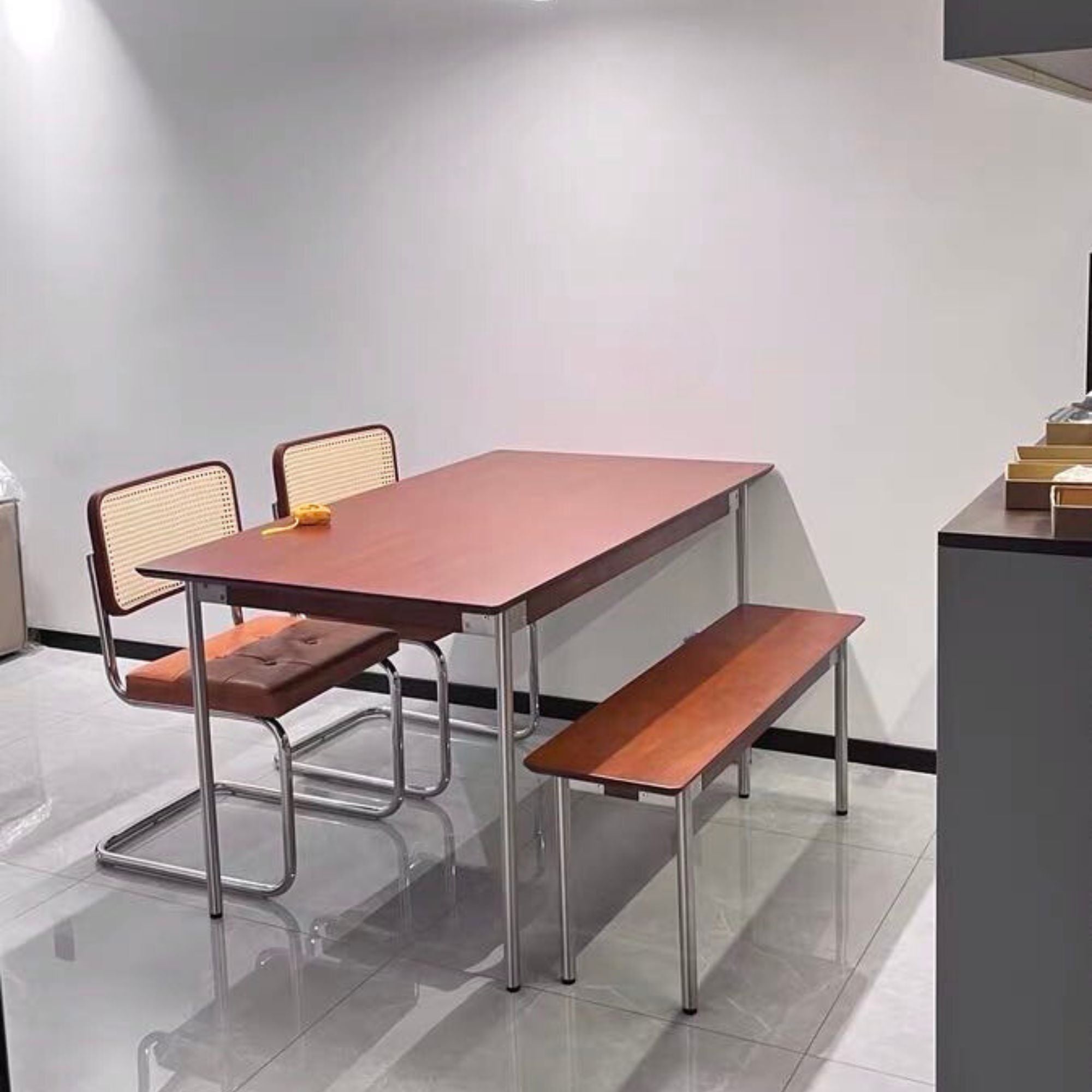 Taylor wood dining table in open concept kitchen and living room