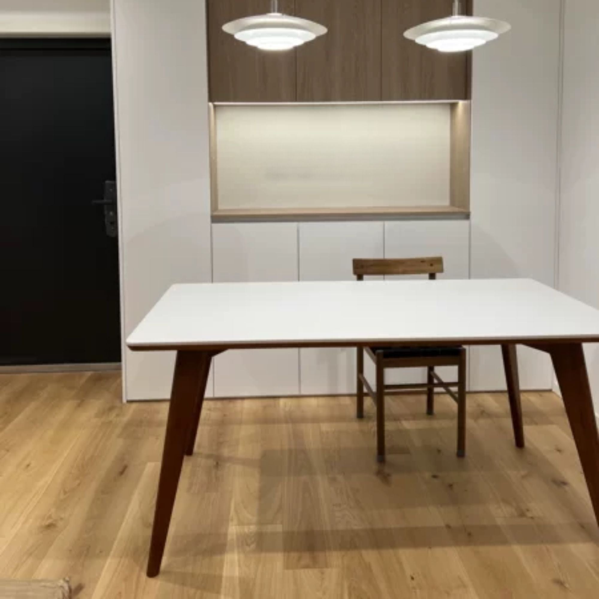 Trevor white sintered stone dining table in dining room