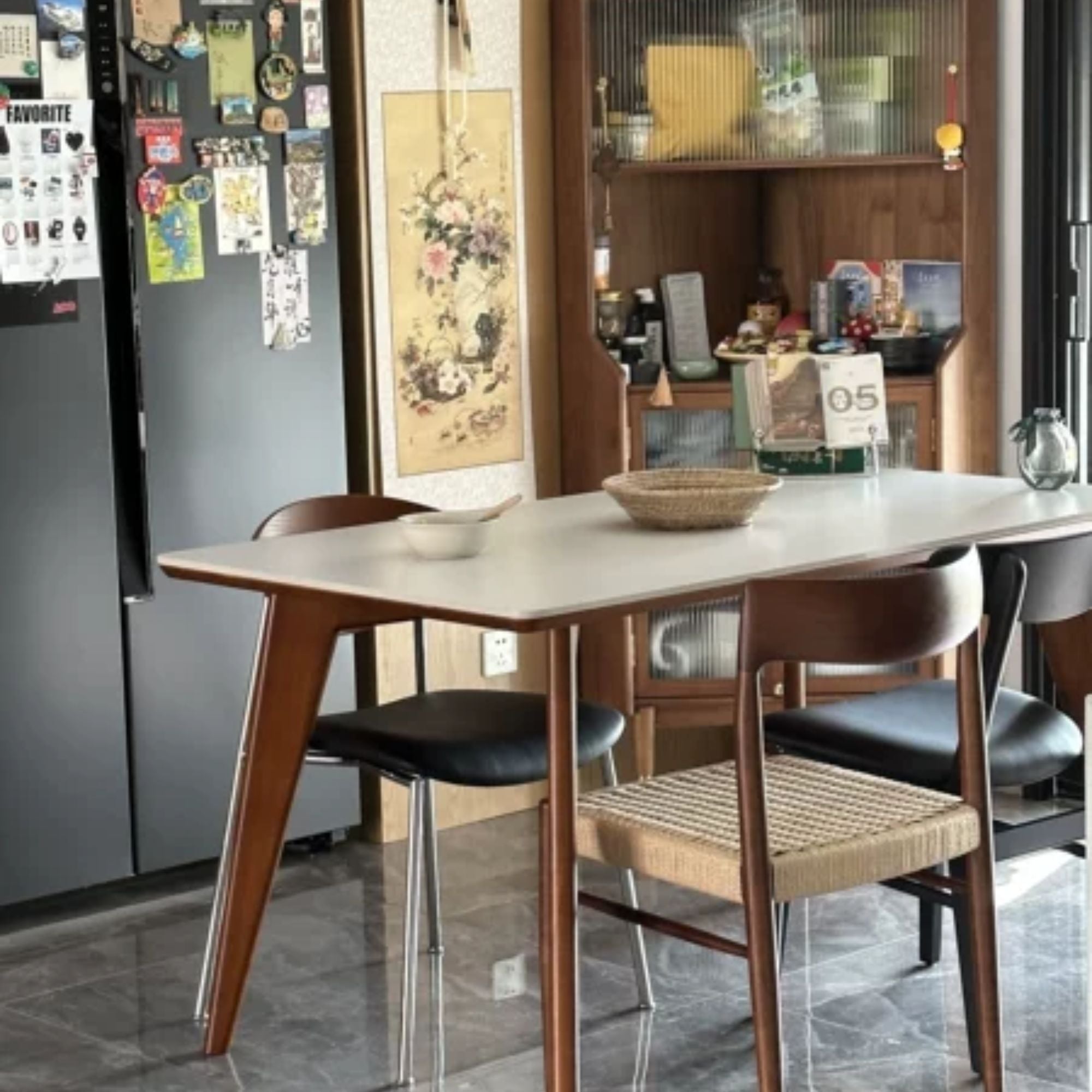 Trevor white sintered stone dining table in dining room