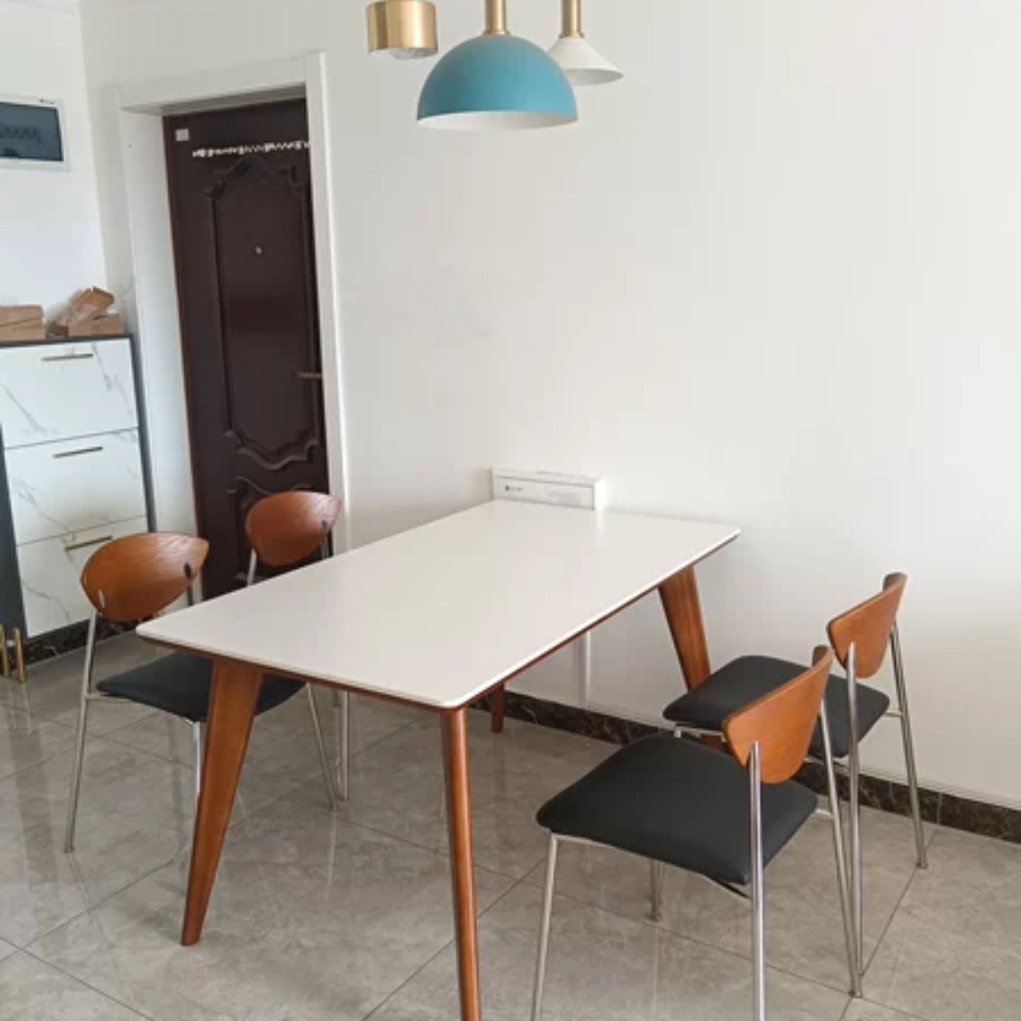 Trevor white sintered stone dining table in dining room