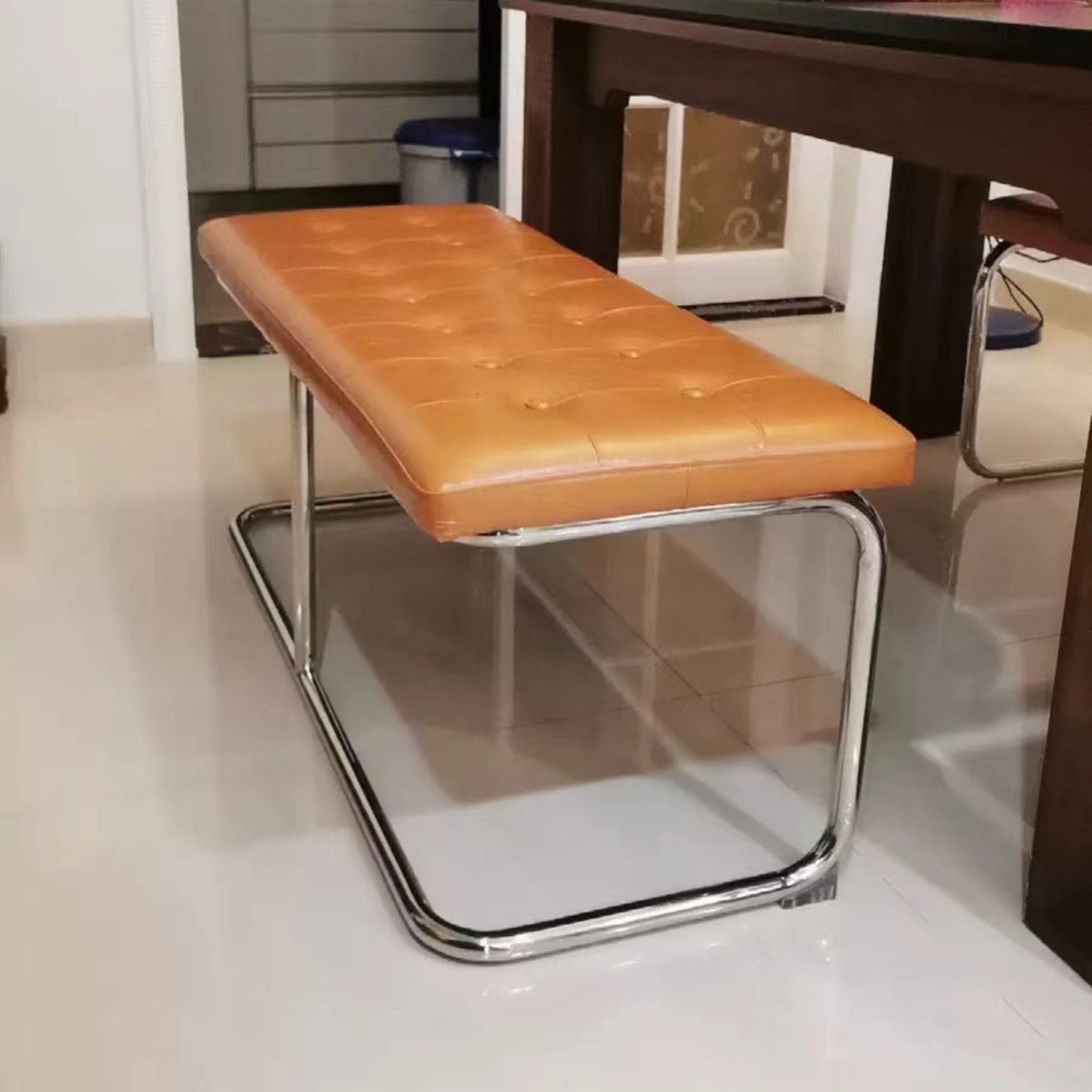 Zephyr stainless steel bench in brown close up