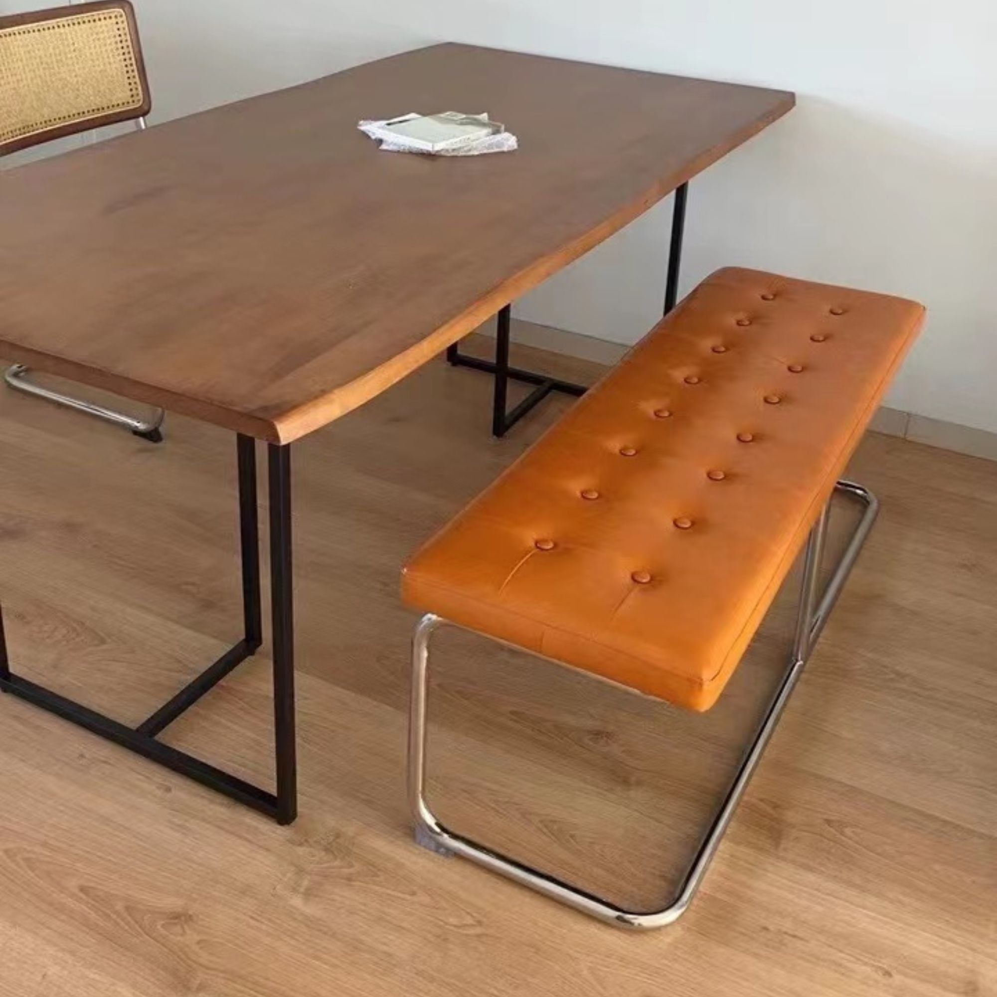 Zephyr stainless steel bench in brown dining set