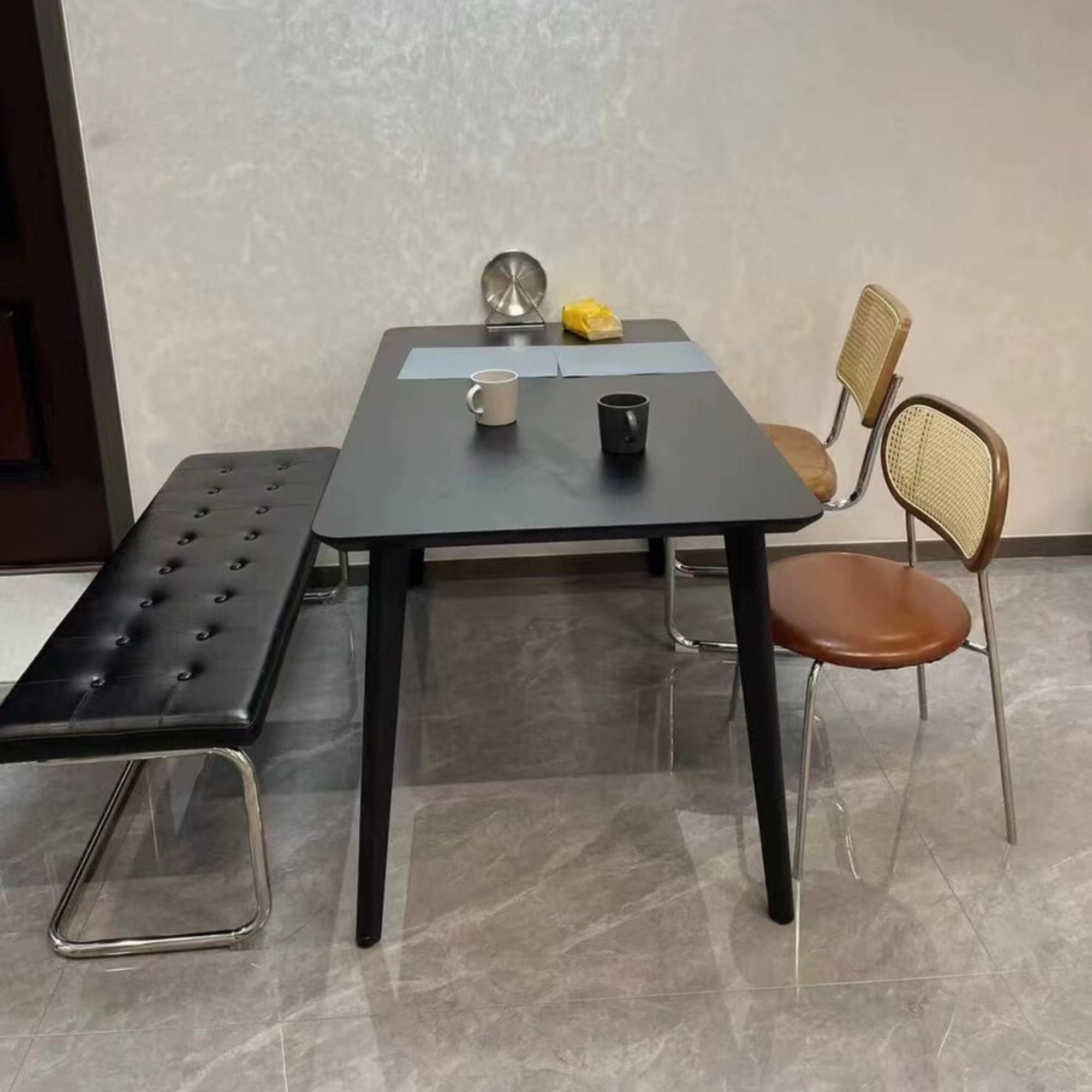 Zephyr stainless steel bench in black dining set