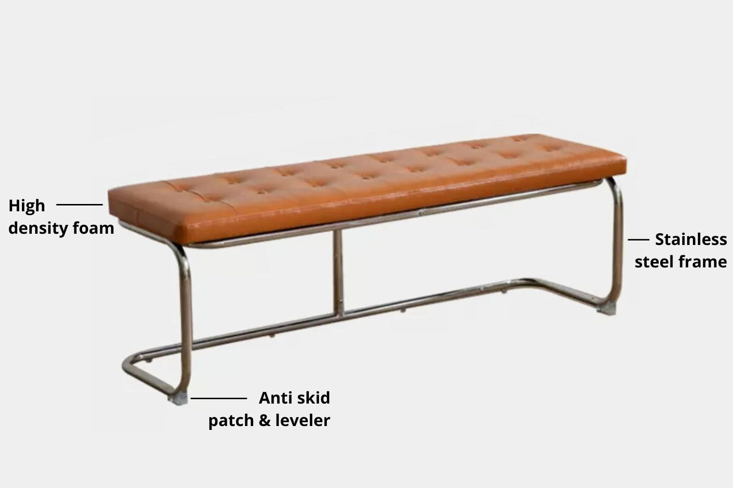 Key features for product for Theo Stainless Steel Faux Leather Bench