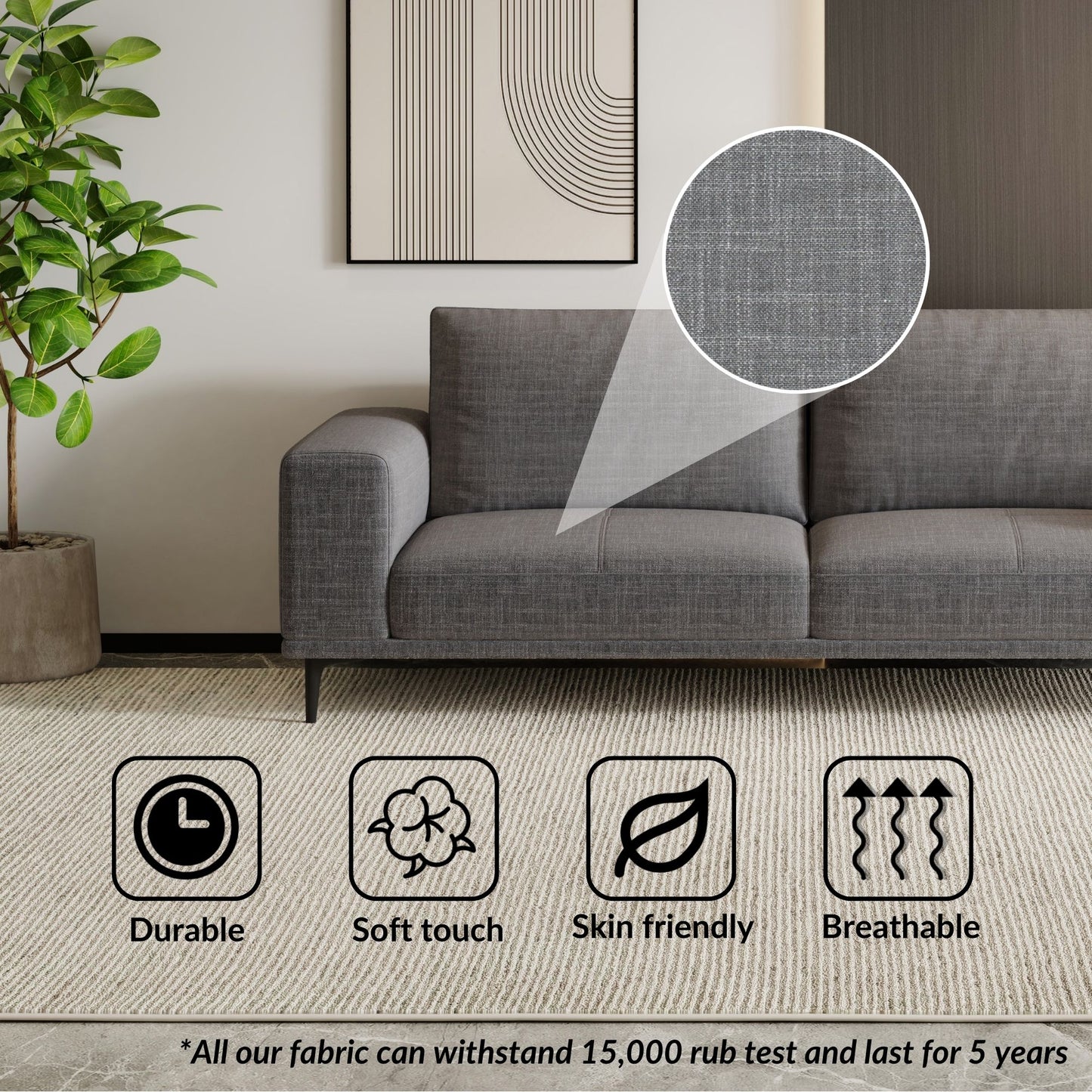 Calm black polyester blend fabric sofa