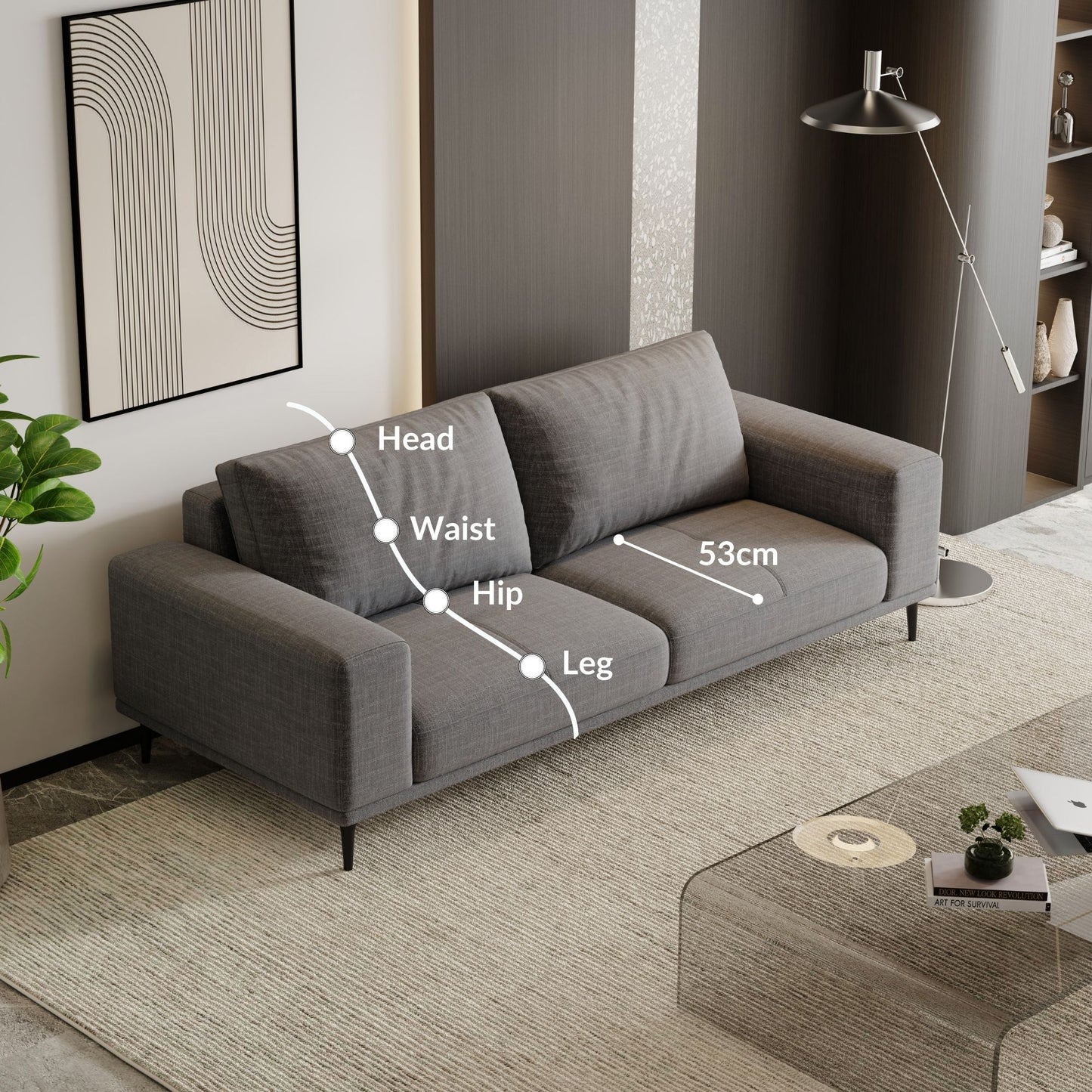 Calm black polyester blend fabric sofa