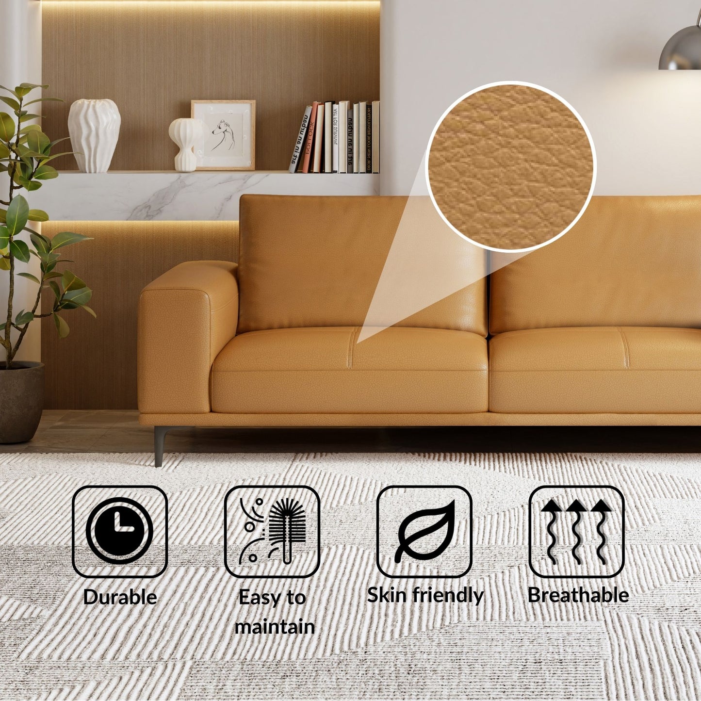 Calm brown top grain full leather sofa