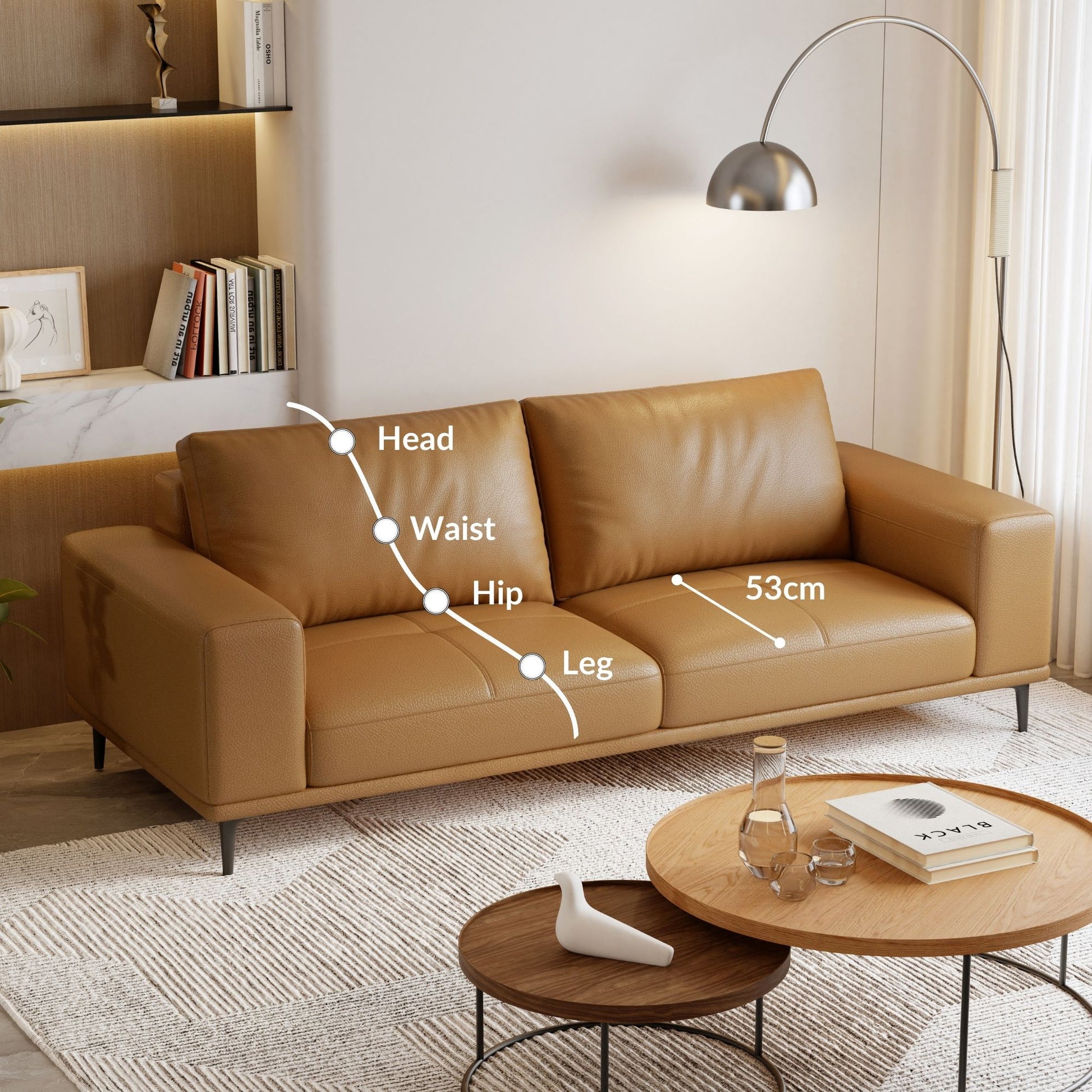 Calm brown top grain full leather sofa