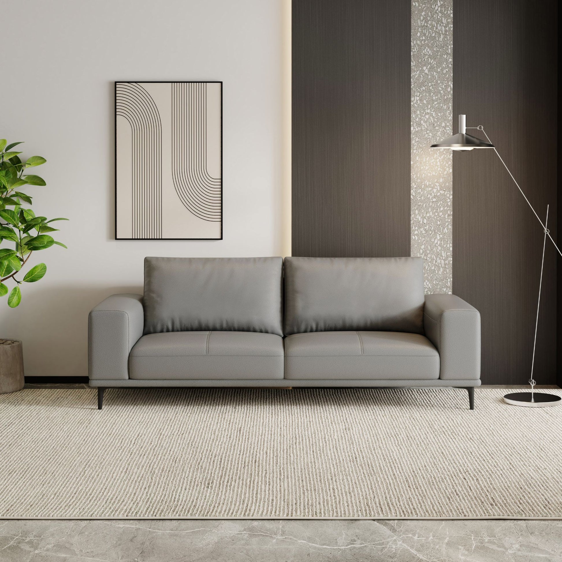 Calm grey top grain full leather sofa