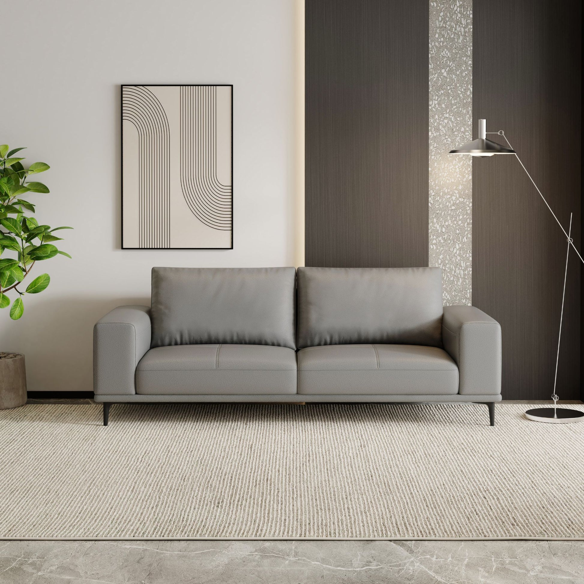 Calm grey top grain half leather sofa