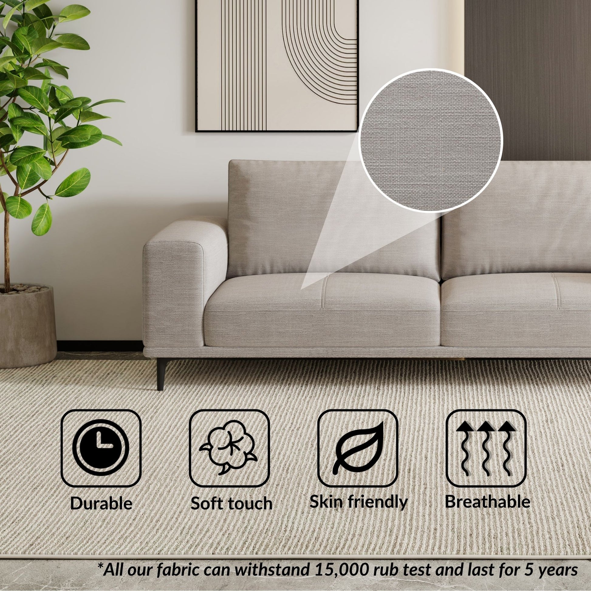 Calm grey polyester blend fabric sofa