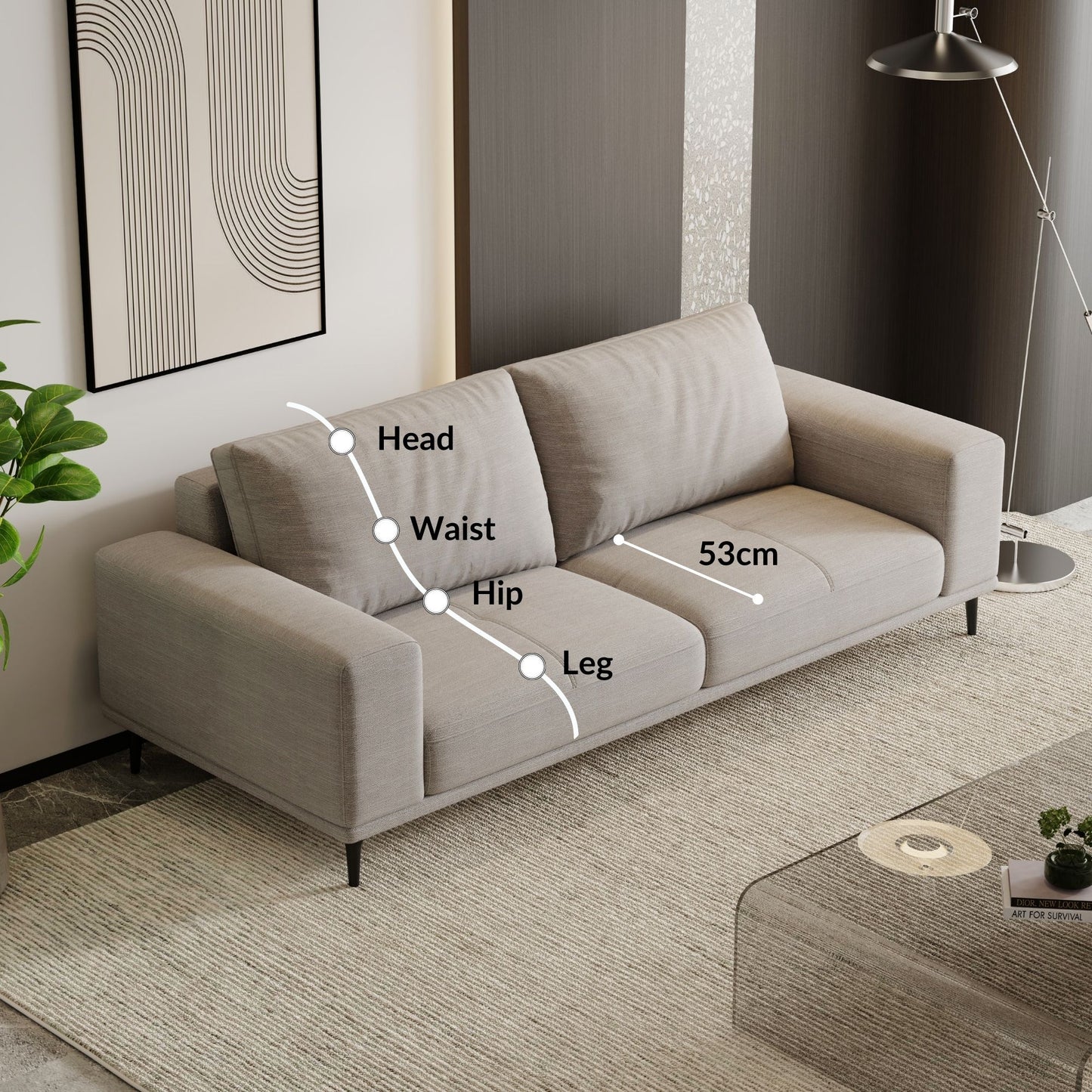 Calm grey polyester blend fabric sofa