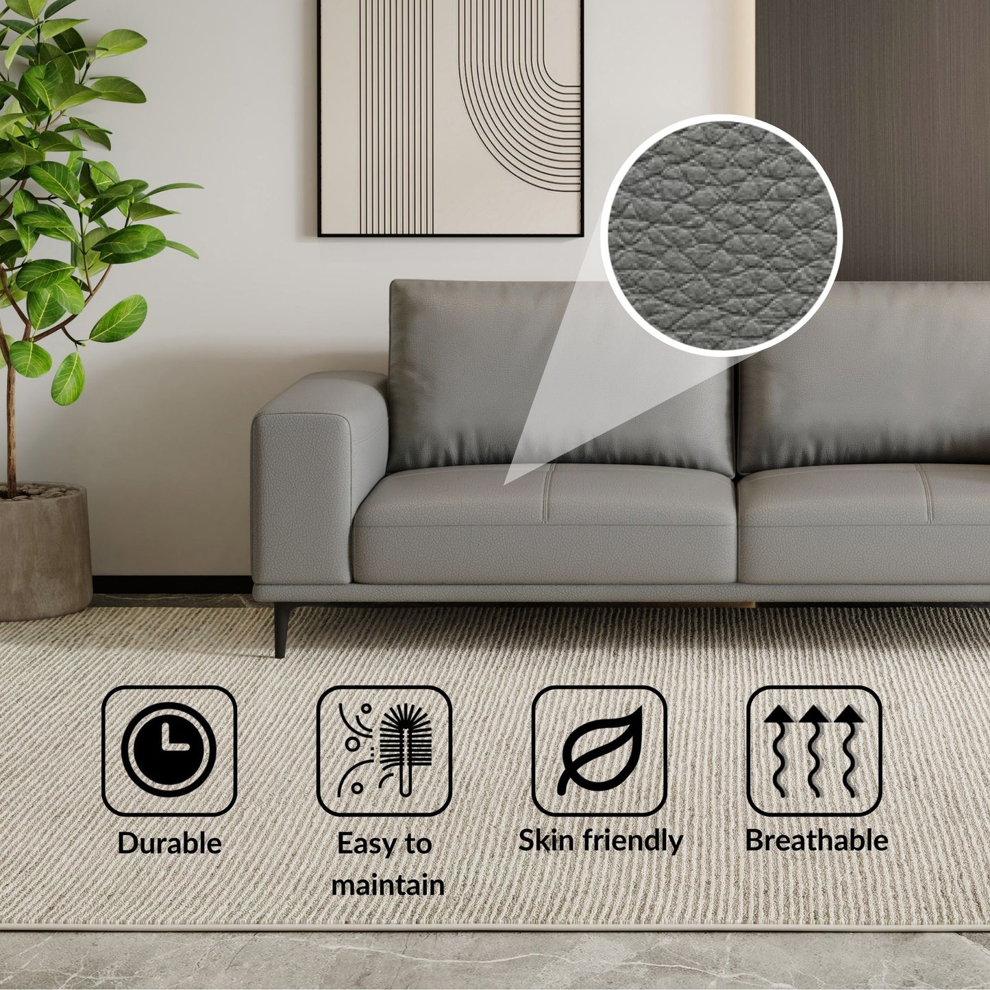 Calm grey top grain full leather sofa