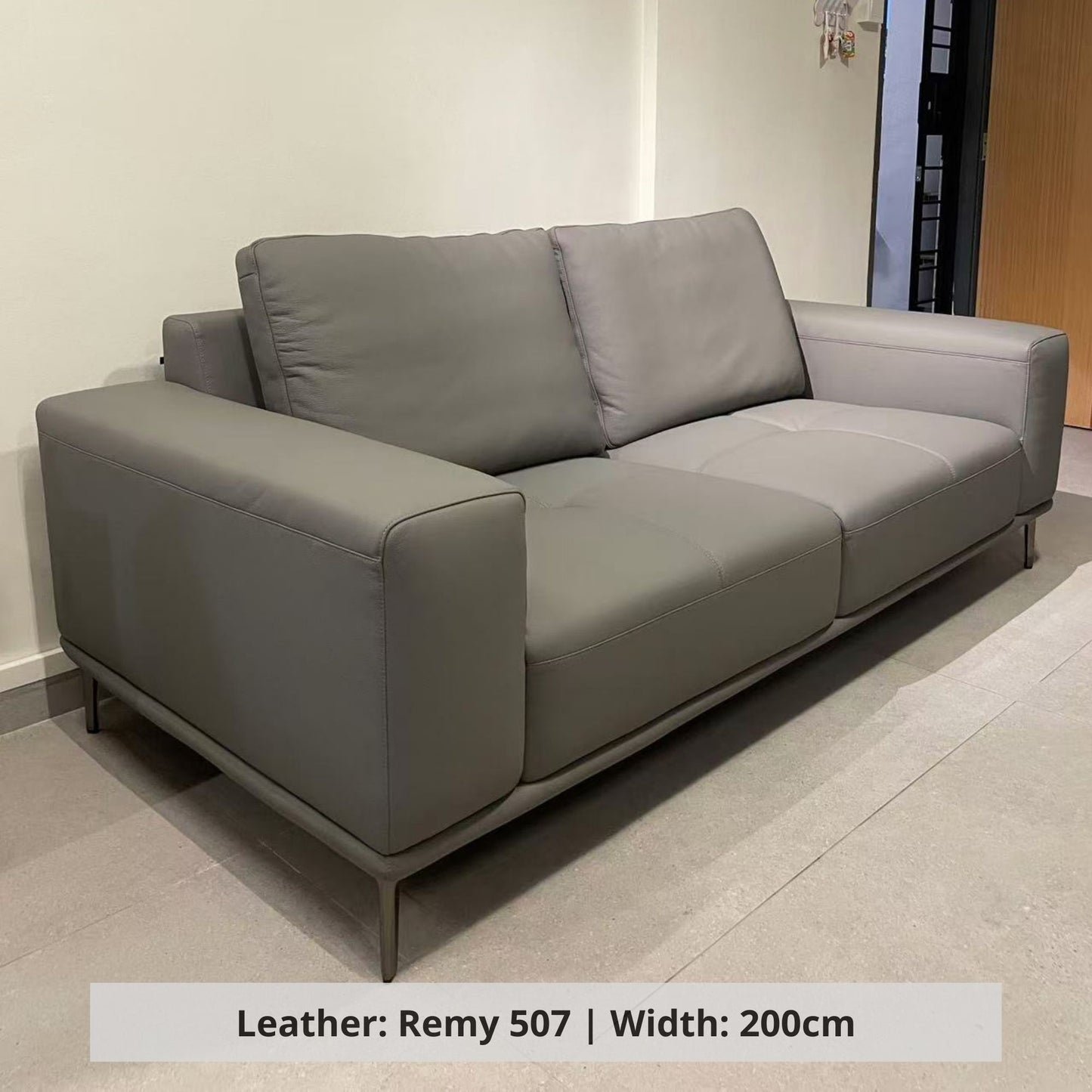 Calm 3 seater grey half top grain leather sofa (Other)