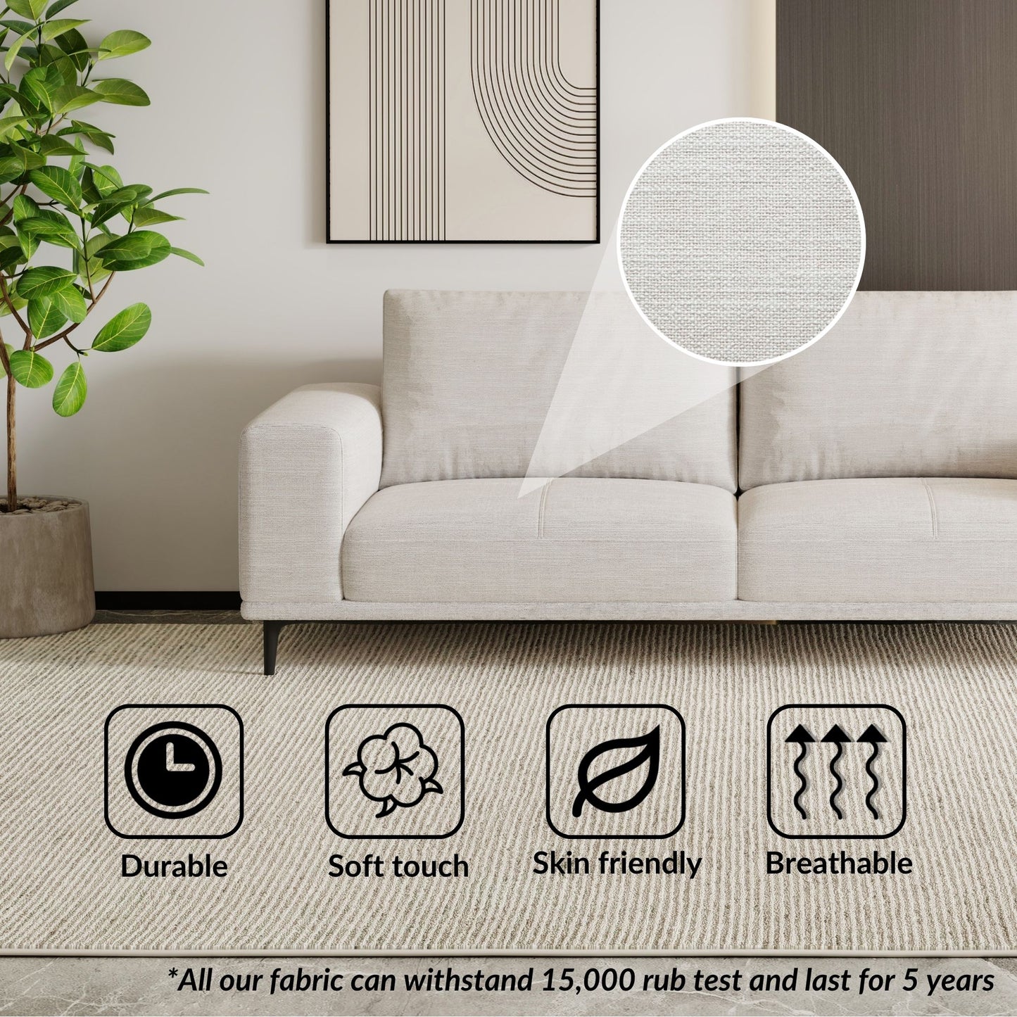 Calm white polyester blend fabric sofa