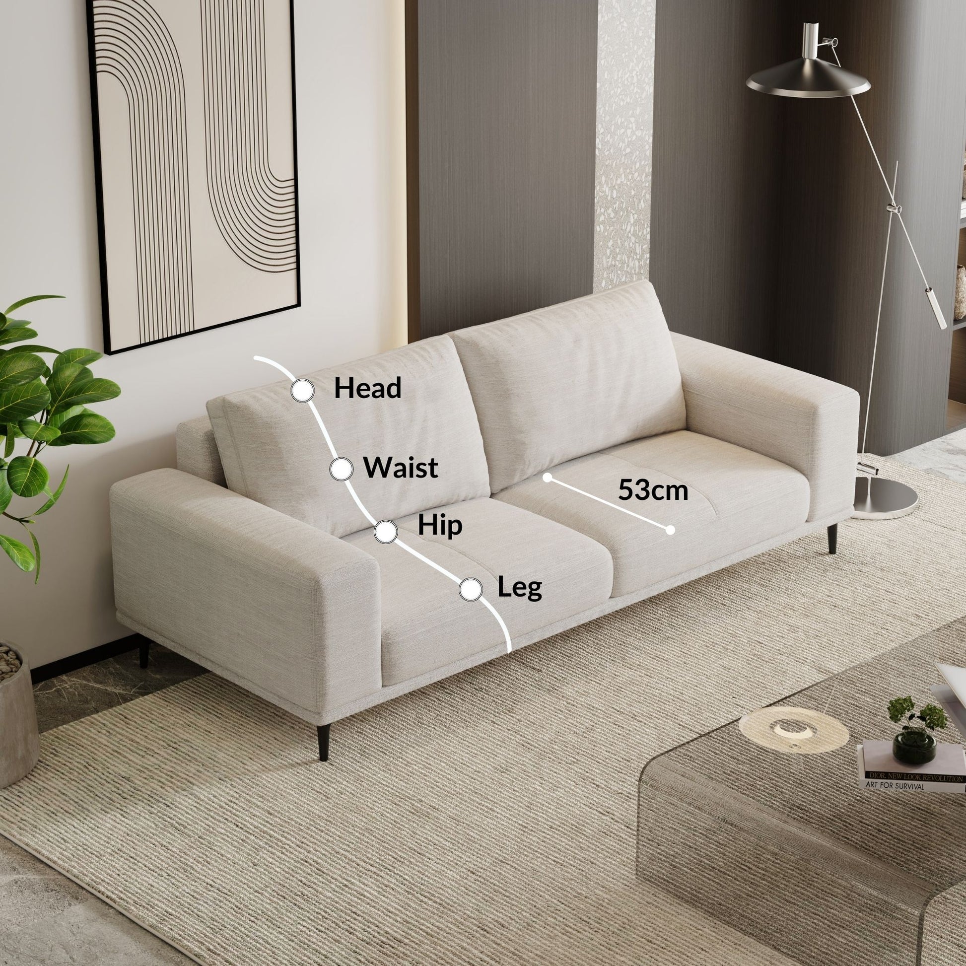 Calm white polyester blend fabric sofa