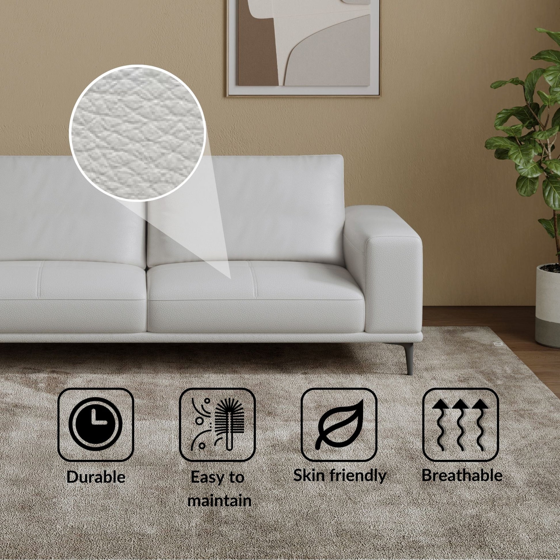Calm white top grain full leather sofa