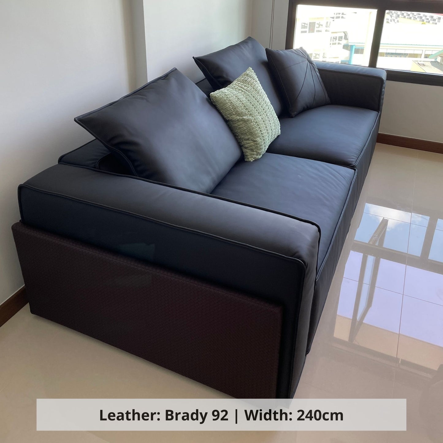Carson 240cm black full leather sofa (Other)