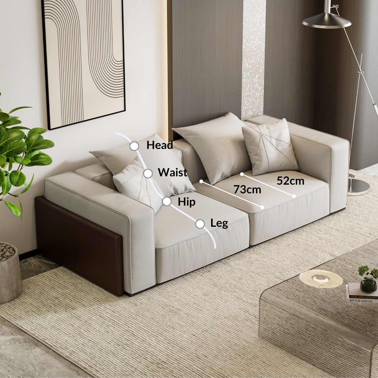 Carson light grey top grain full leather sofa