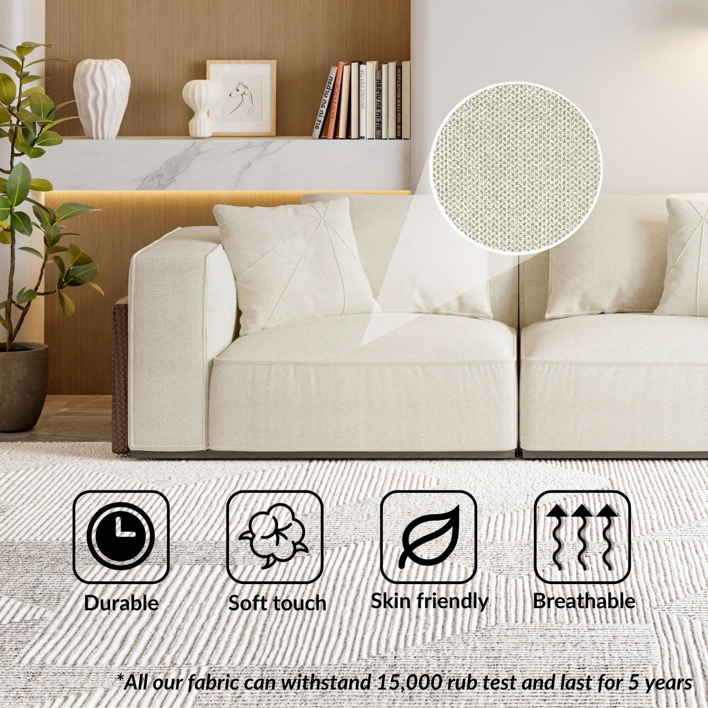 Carson white polyester blend fabric sofa