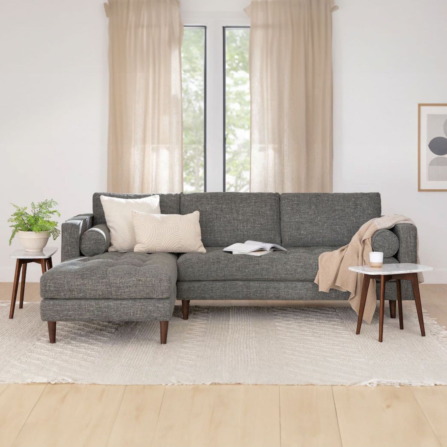 Castle fabric sectional sofa left dark grey