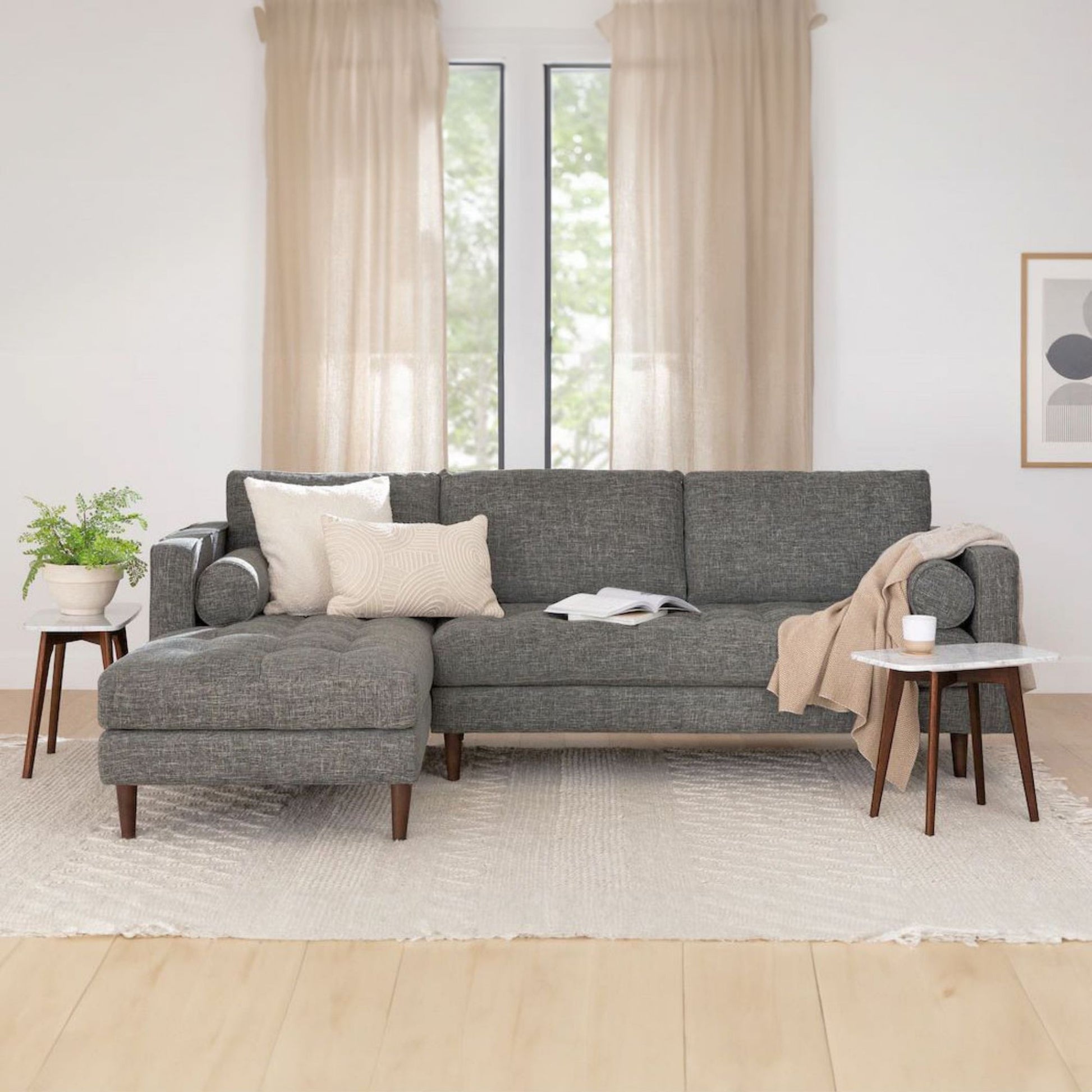 Castle fabric sectional sofa left dark grey