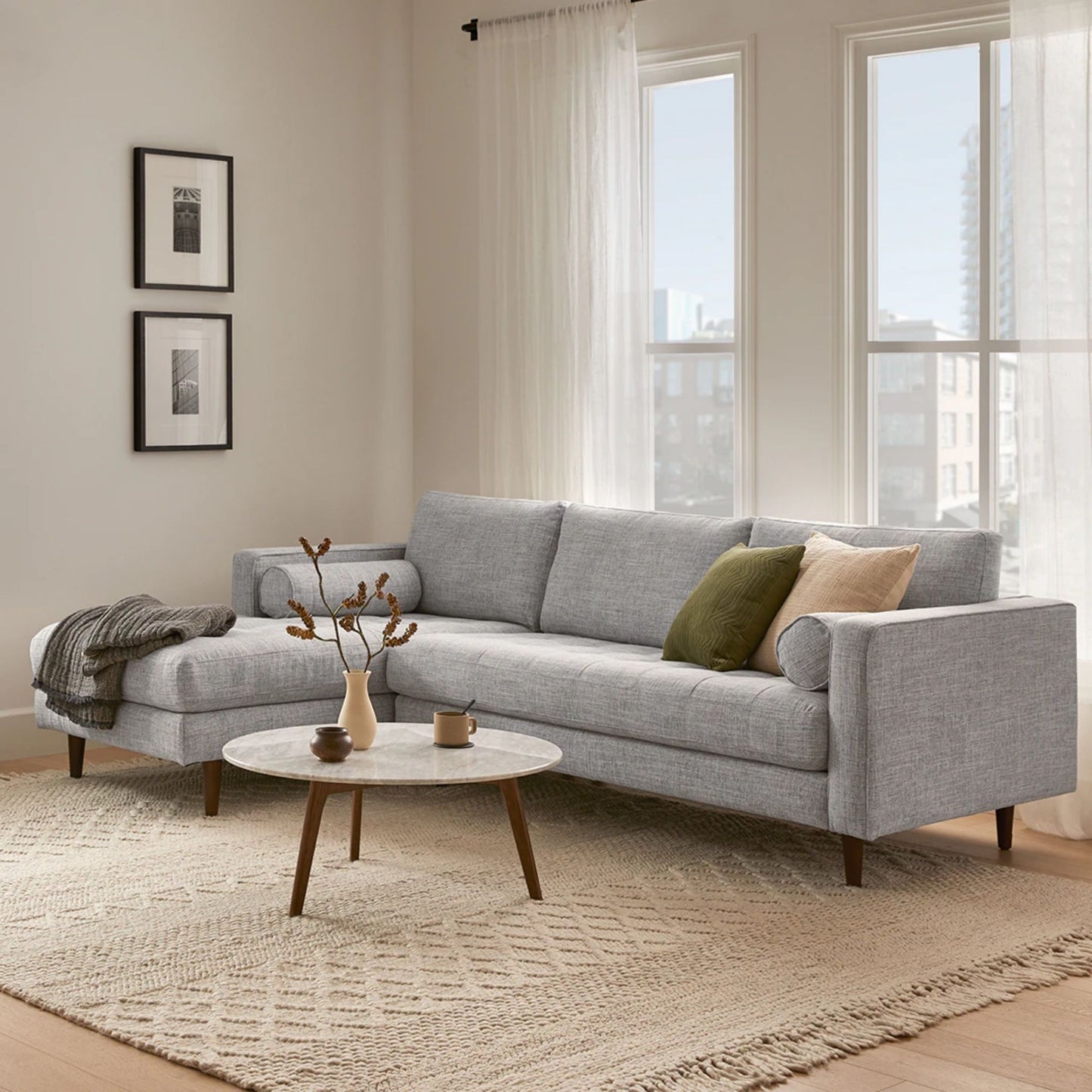 Castle fabric sectional sofa left grey