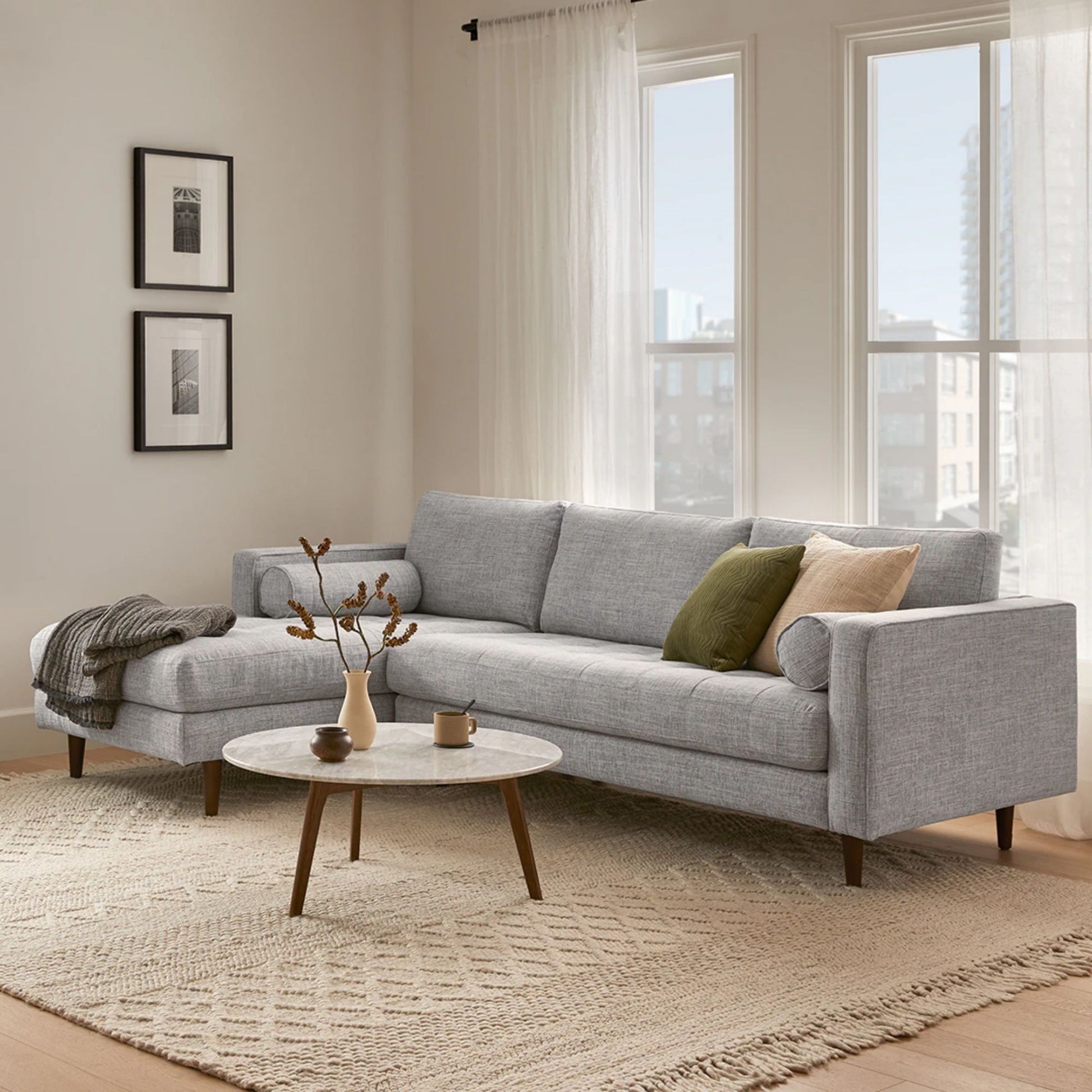 Castle fabric sectional sofa left grey