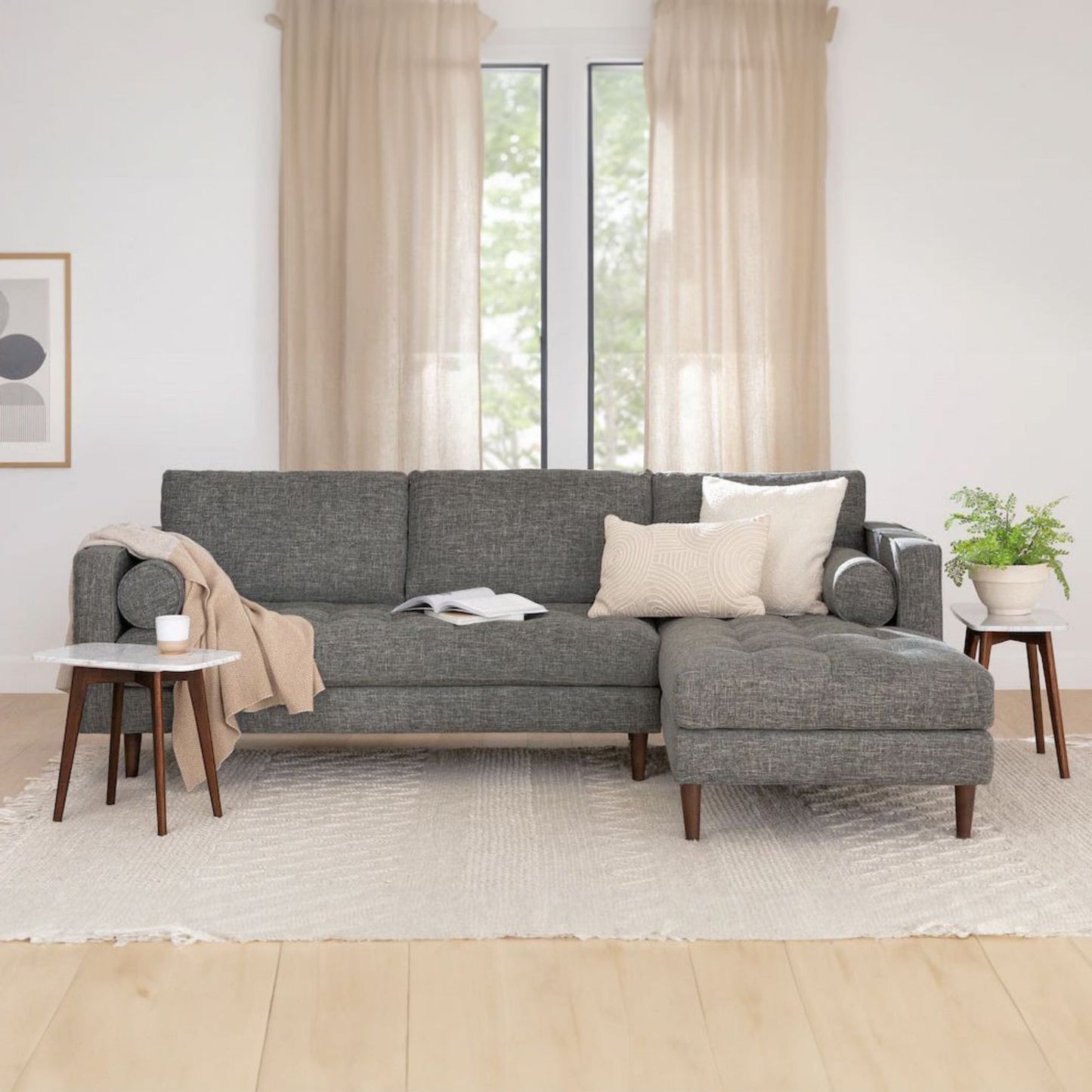 Castle fabric sectional sofa right dark grey