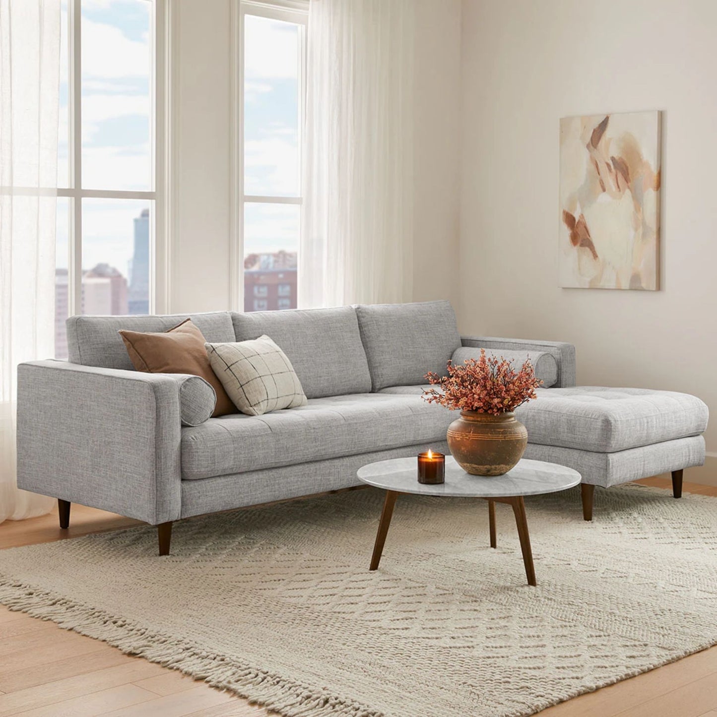 Castle fabric sectional sofa right grey