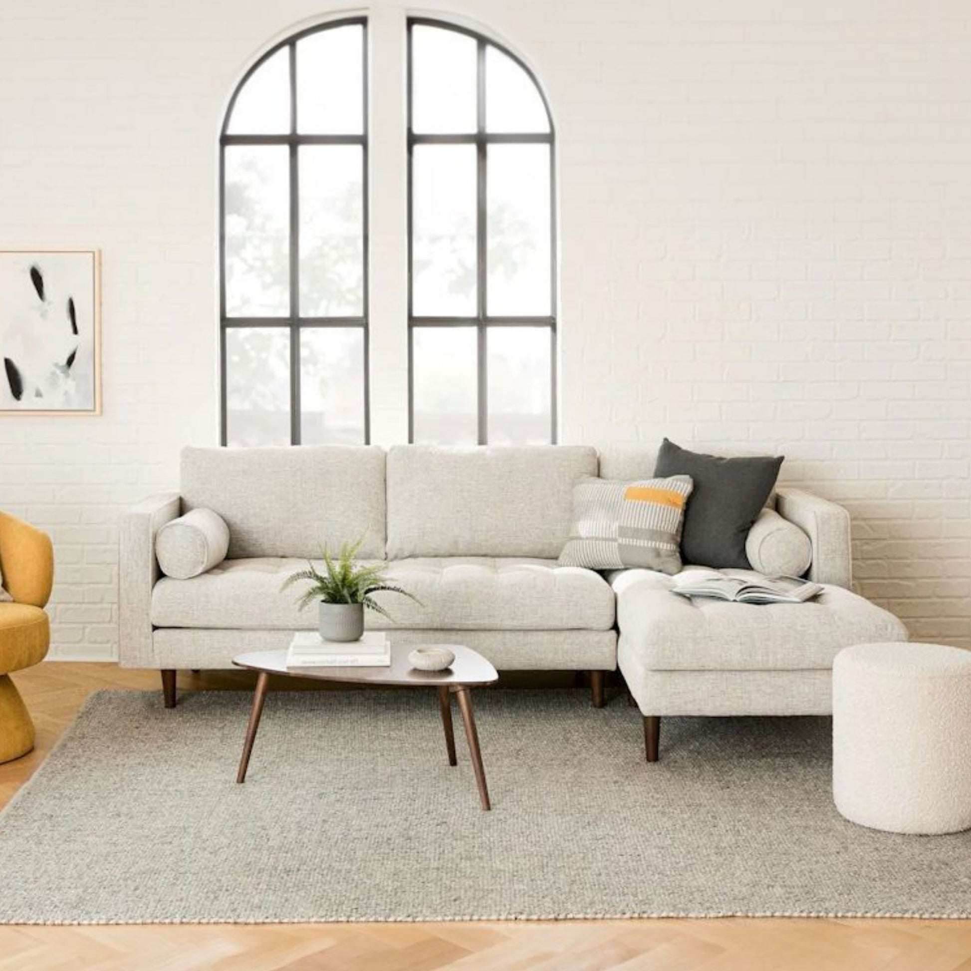 Castle fabric sectional sofa right white