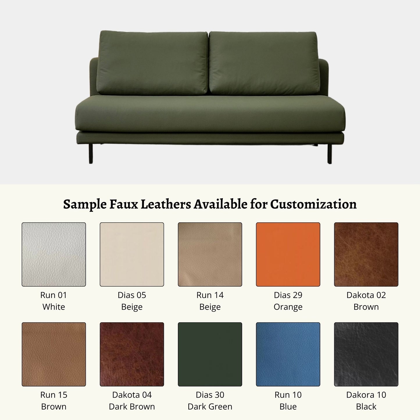 Cedar faux leather armless sofa other upholstery options (Other)