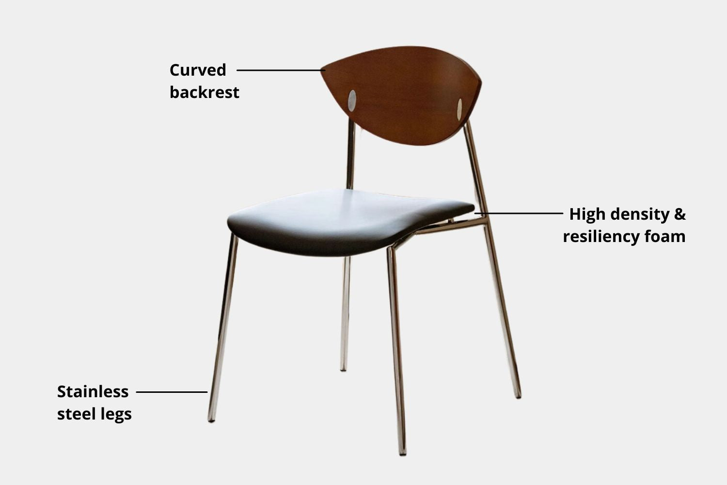 Key features for product for Tyra Stainless Steel Faux Leather Chair
